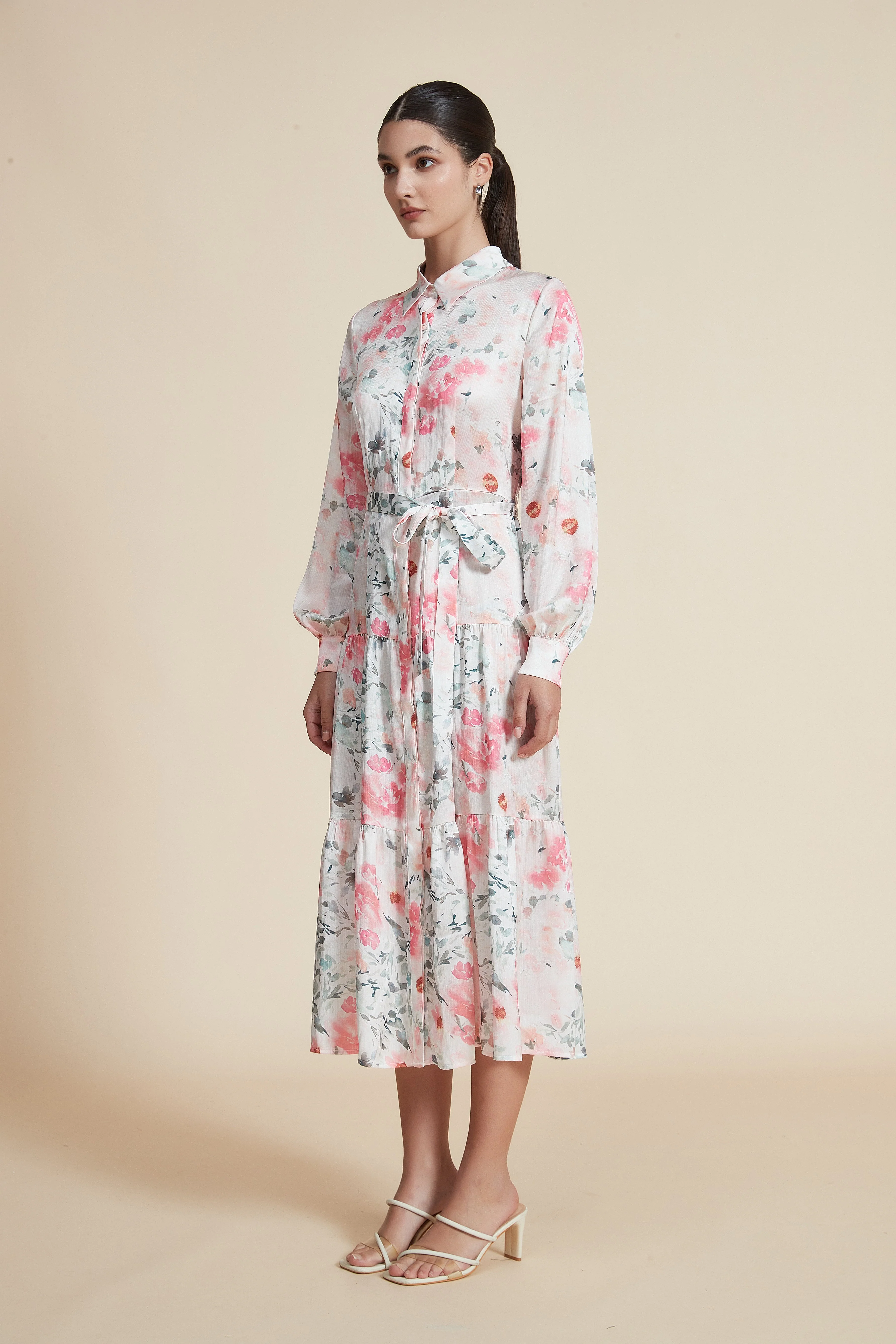 Midi Dress with Long Sleeves and Waist Tie - Image 6
