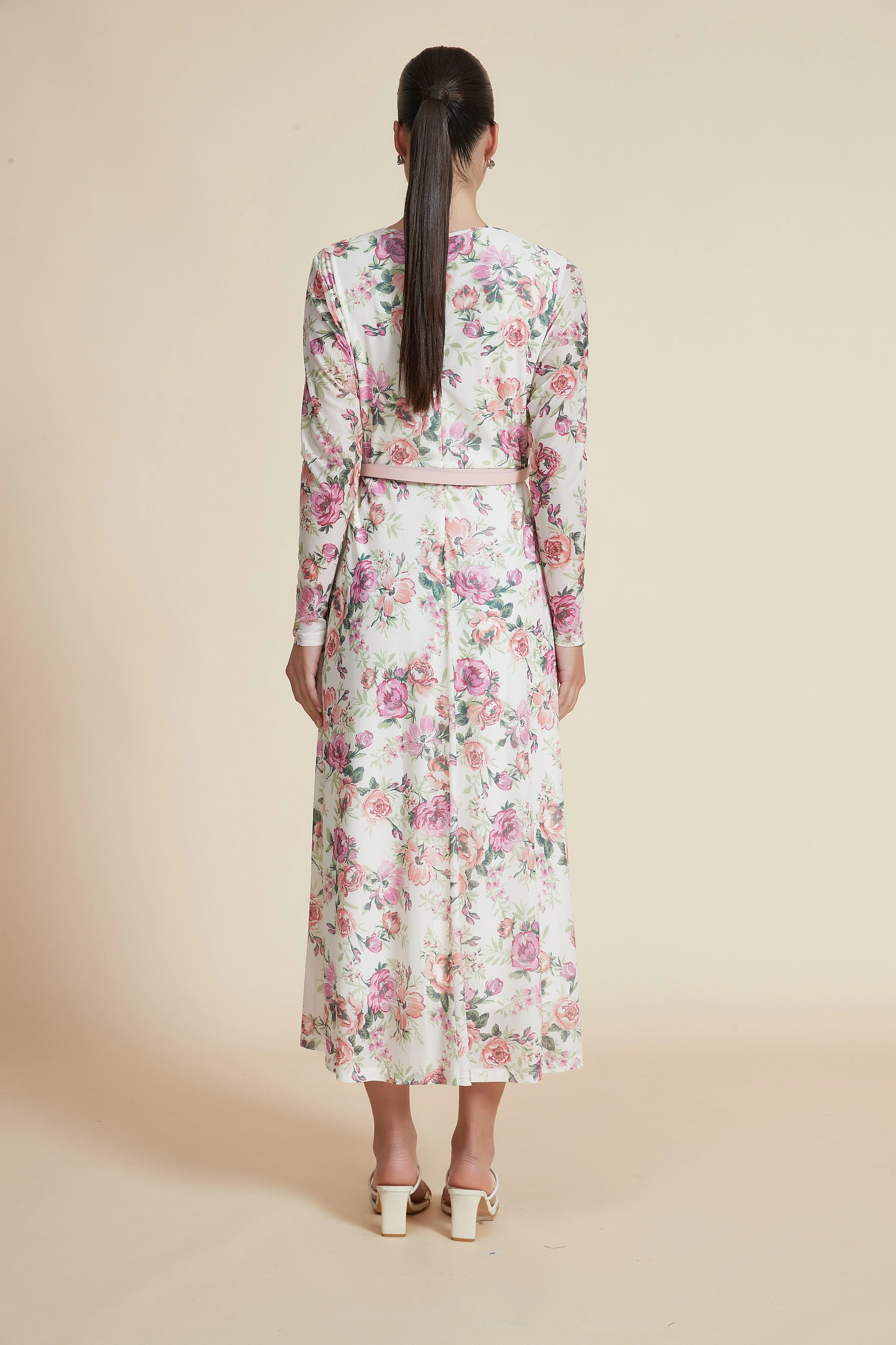 Midi Dress with Long Sleeves and Round Neckline - Image 3