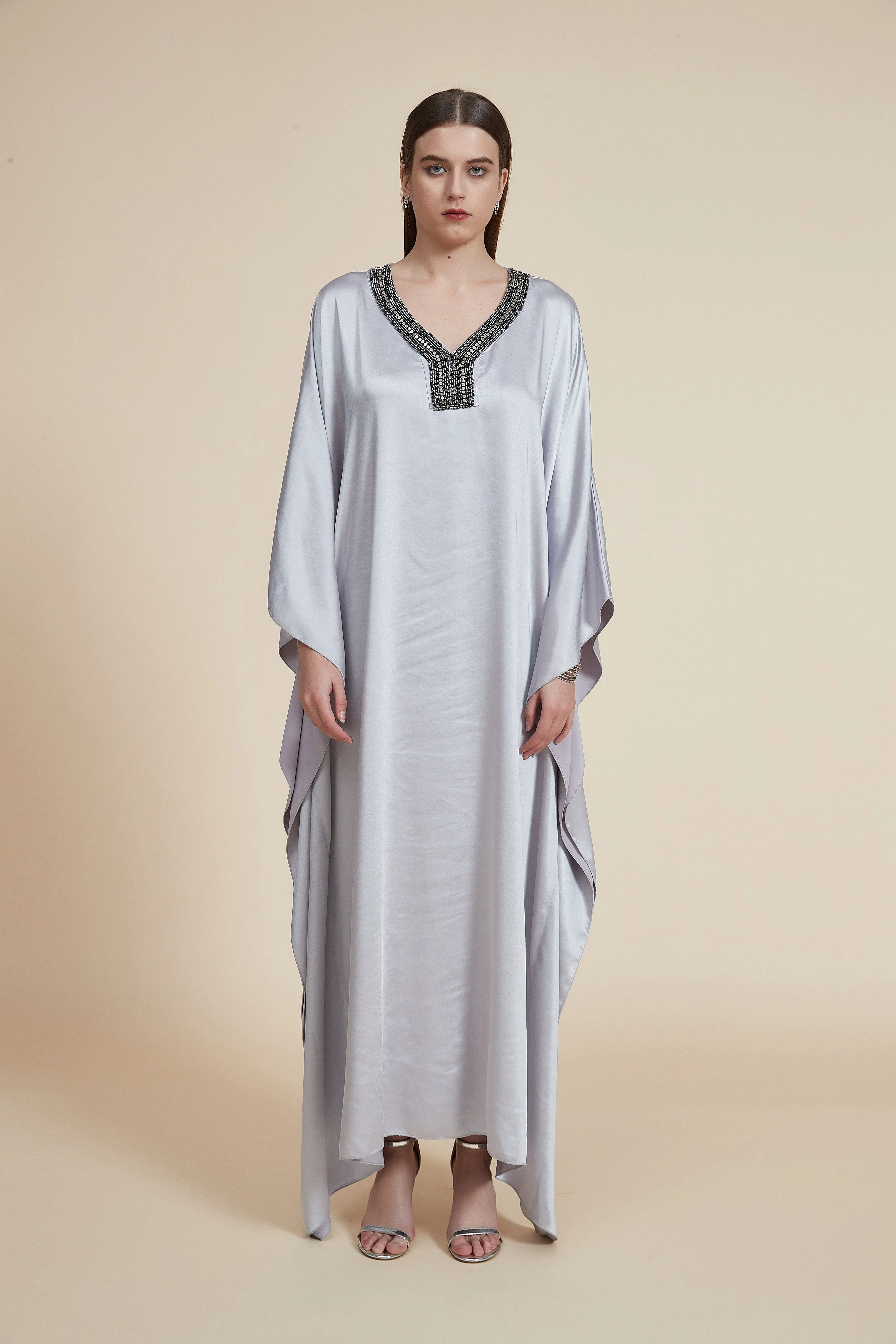 Long Dress with Long Sleeves and V-Neck - Image 2