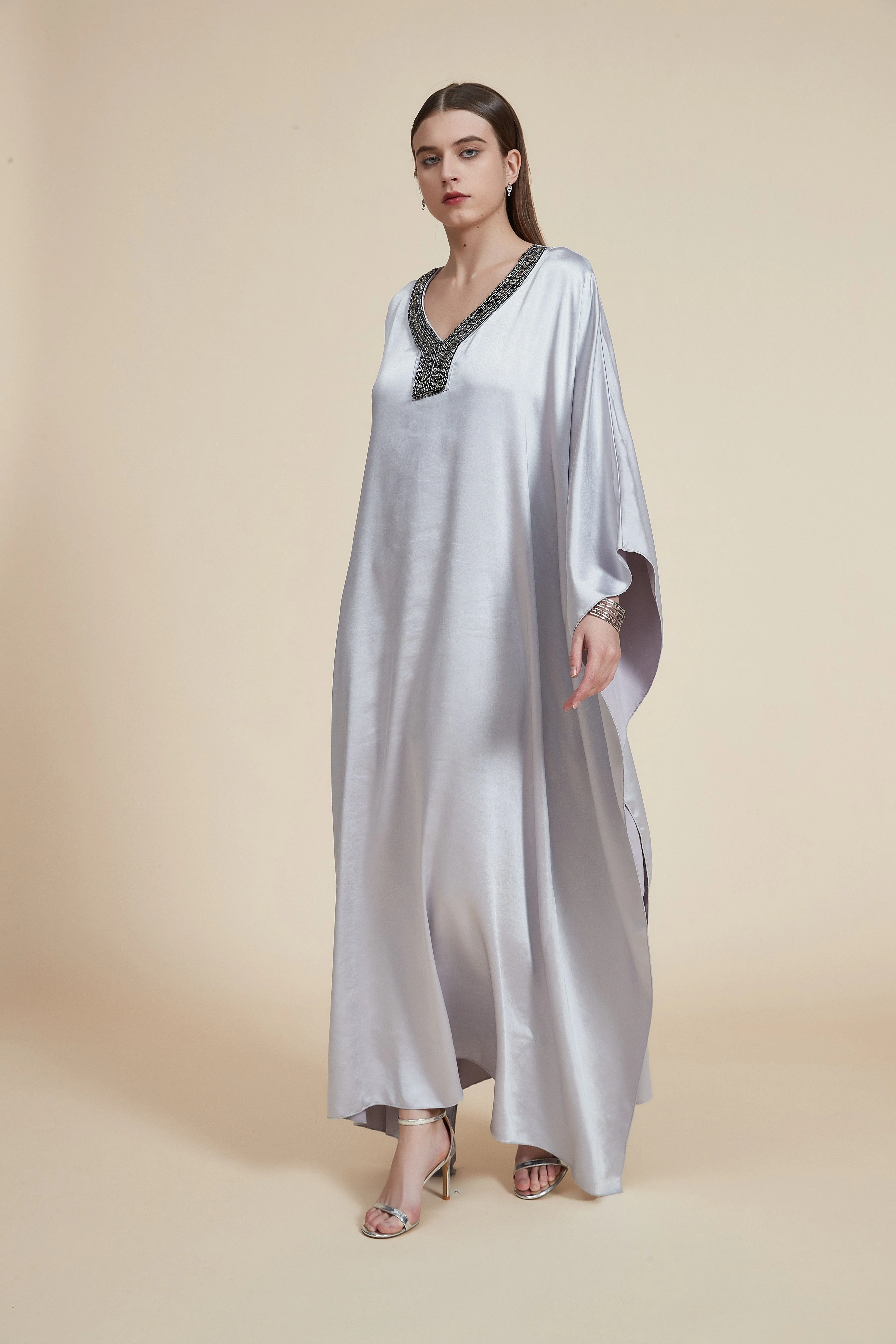 Long Dress with Long Sleeves and V-Neck - Image 4