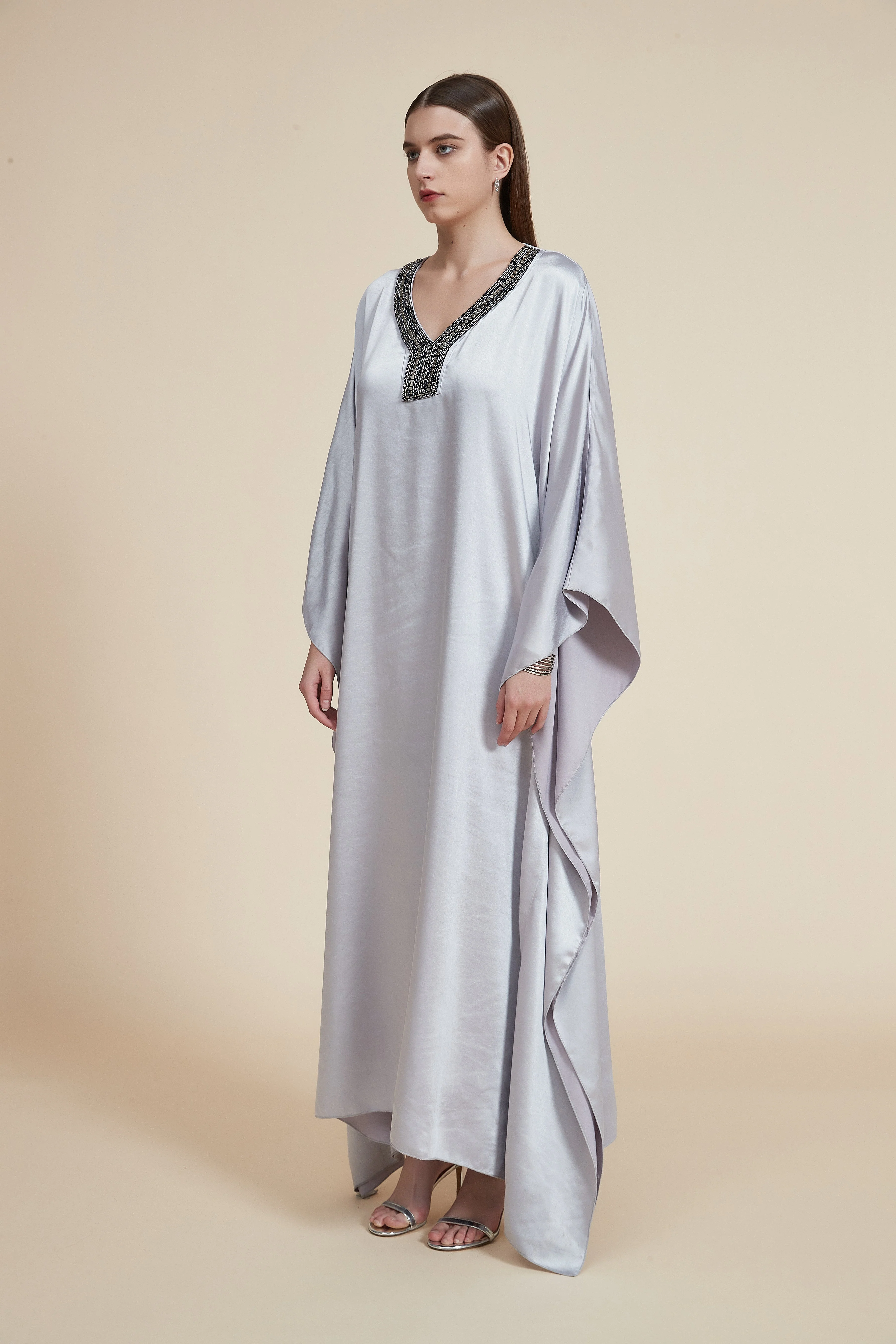 Long Dress with Long Sleeves and V-Neck - Image 6