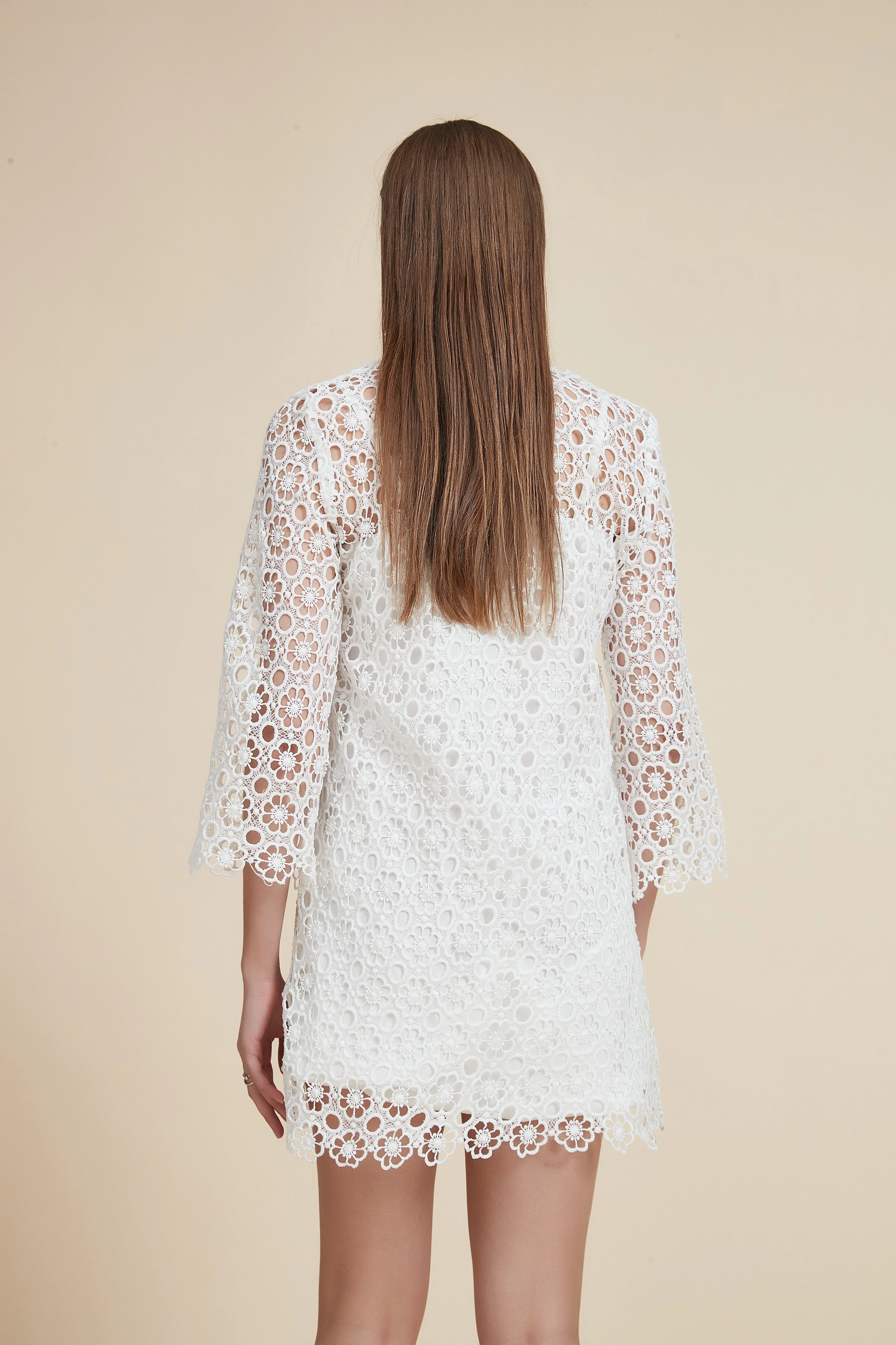 Lace Short Dress with 3/4 Sleeves - Image 3