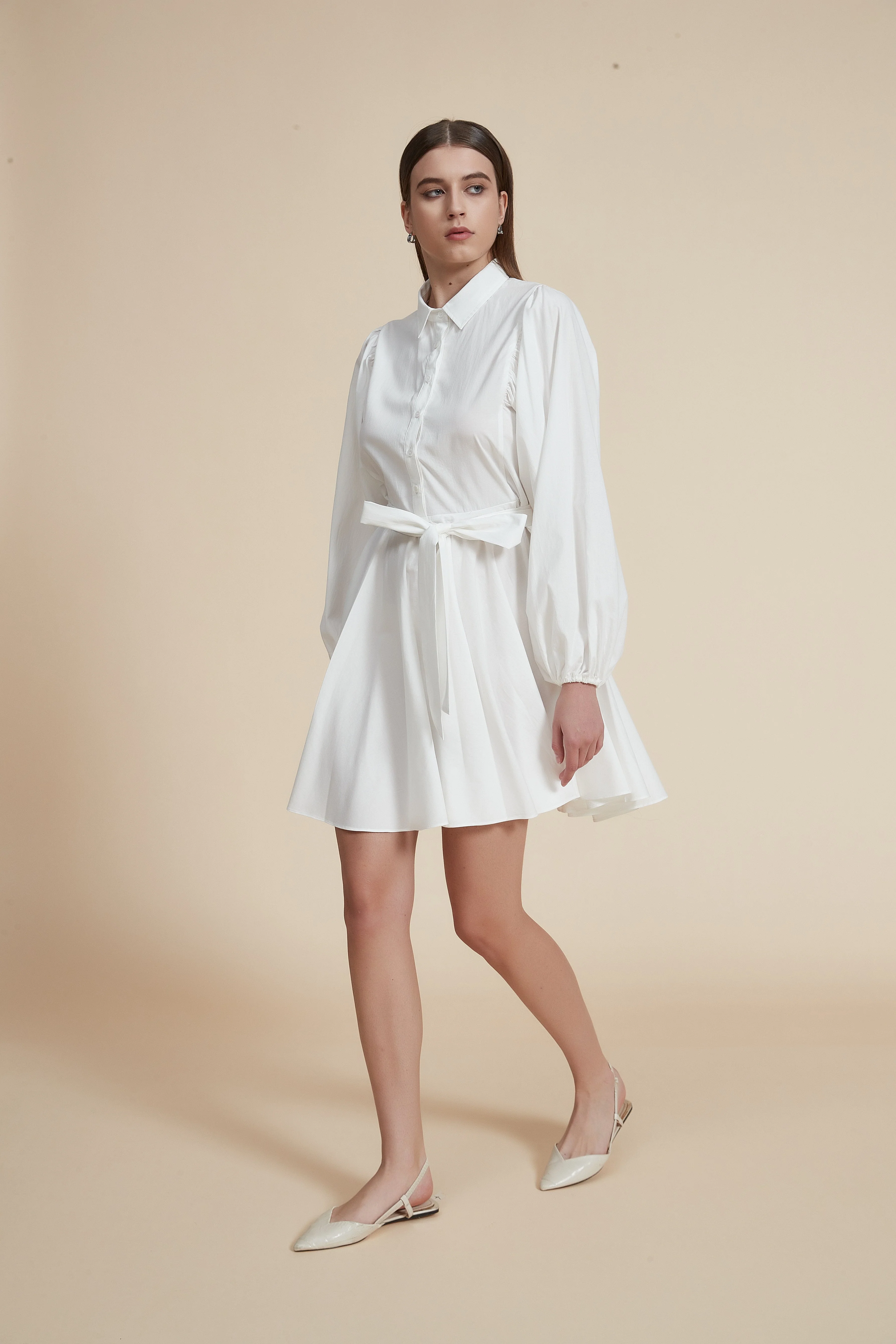 Short Dress with Long Sleeves and Shirt Collar