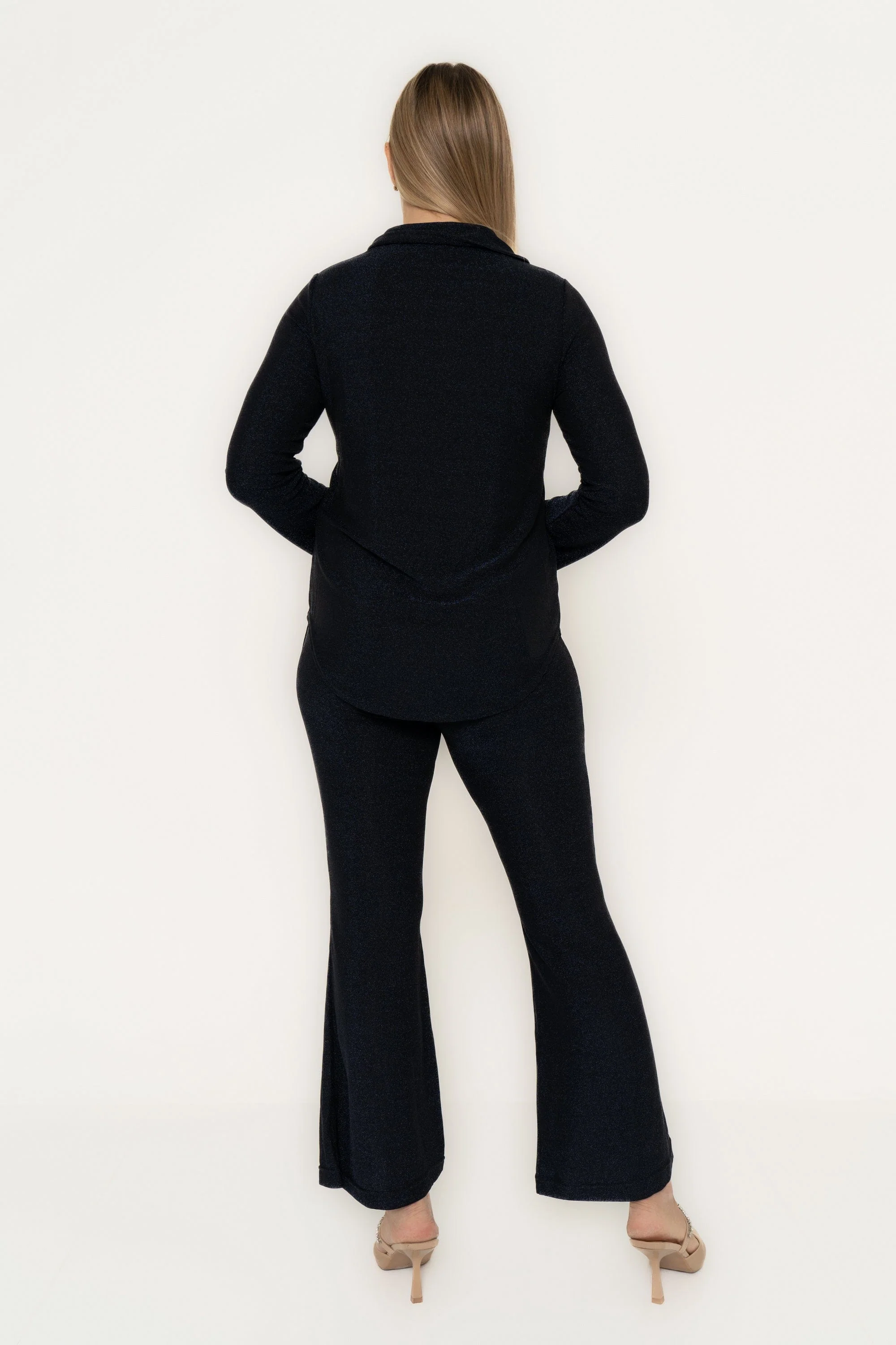 Plain Pajama Set With Collared Top And Wide-Leg Pants - Image 4