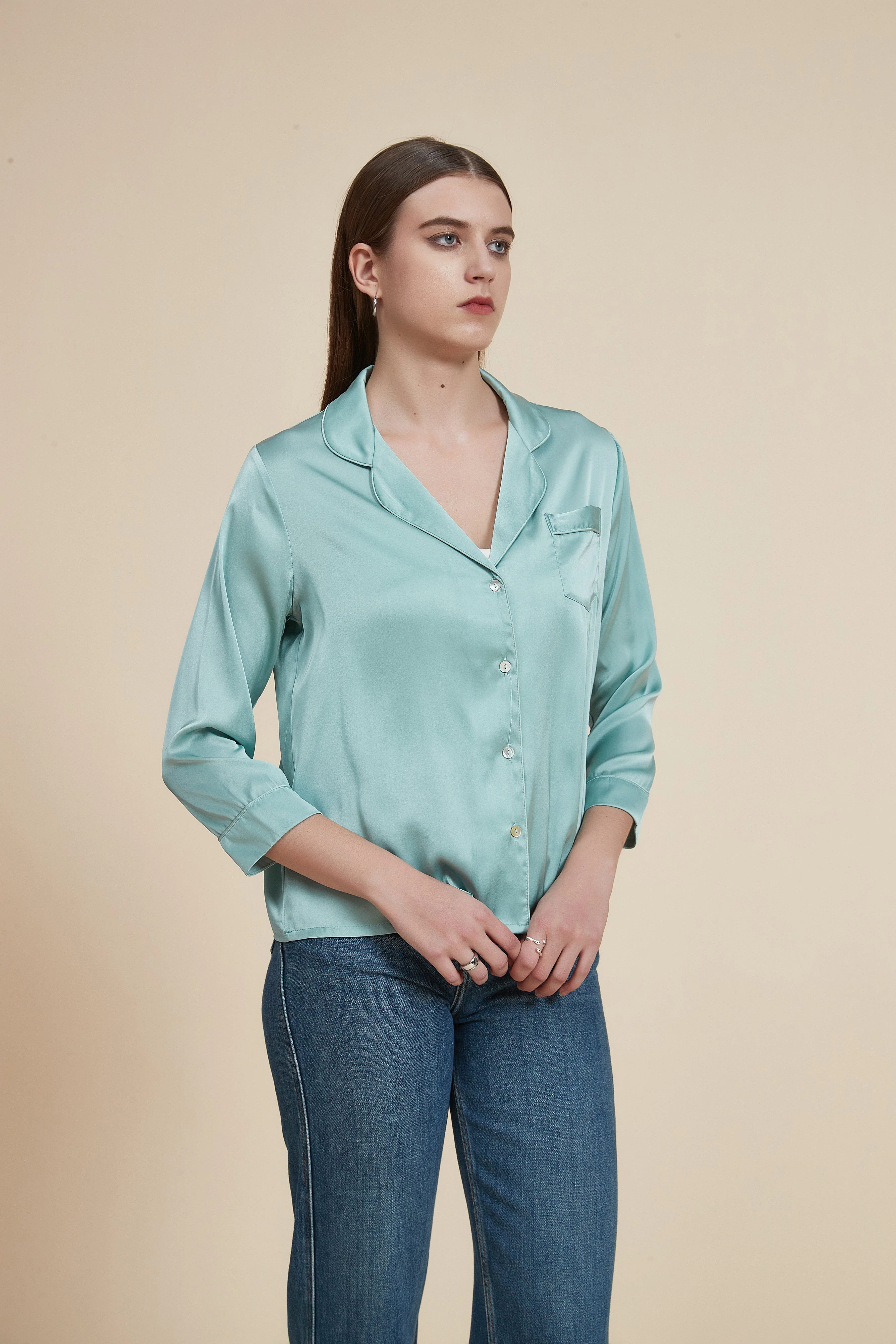 Plain 3/4 Sleeve Pajamas - Image 2