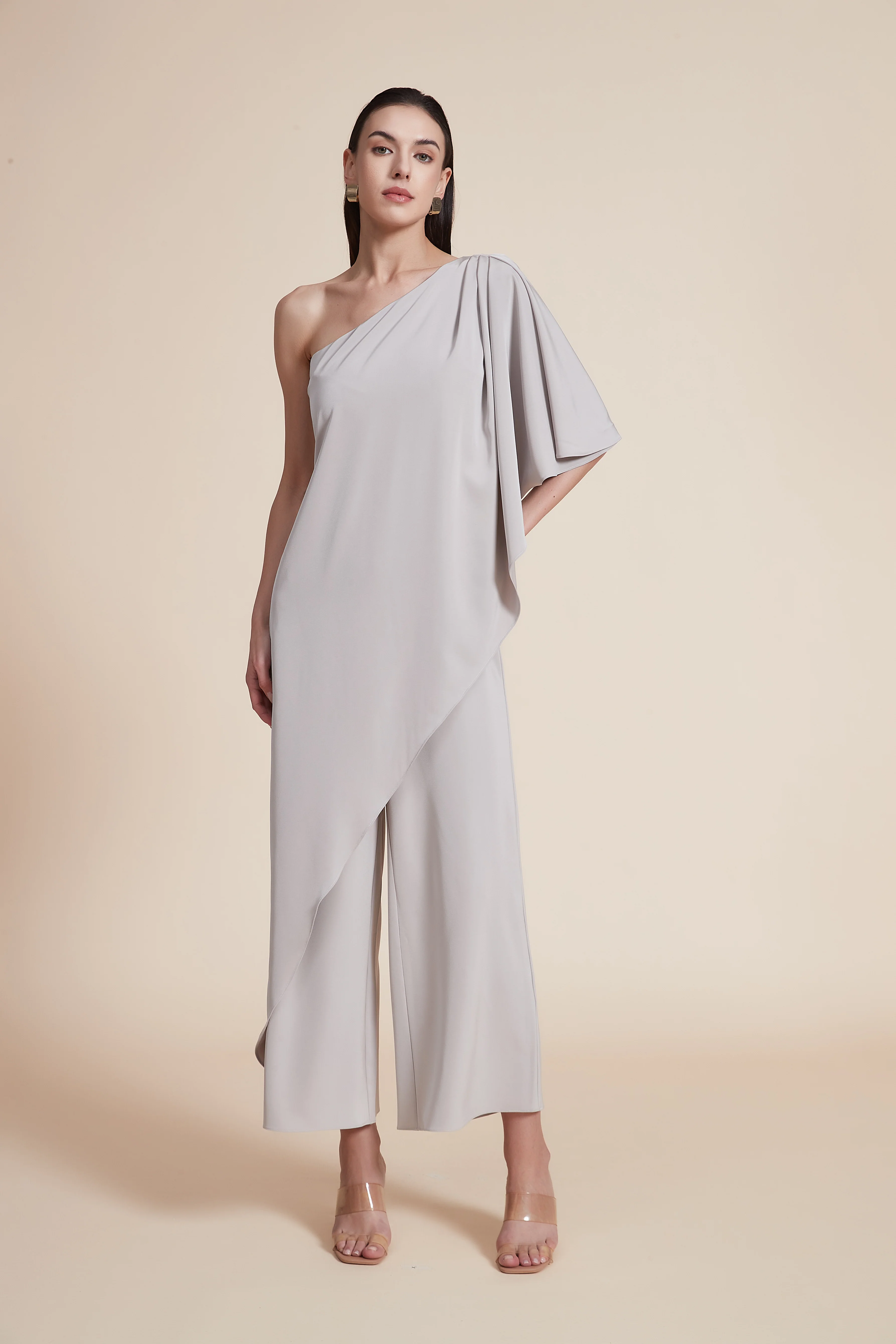 One-Shoulder Plain Long Jumpsuit