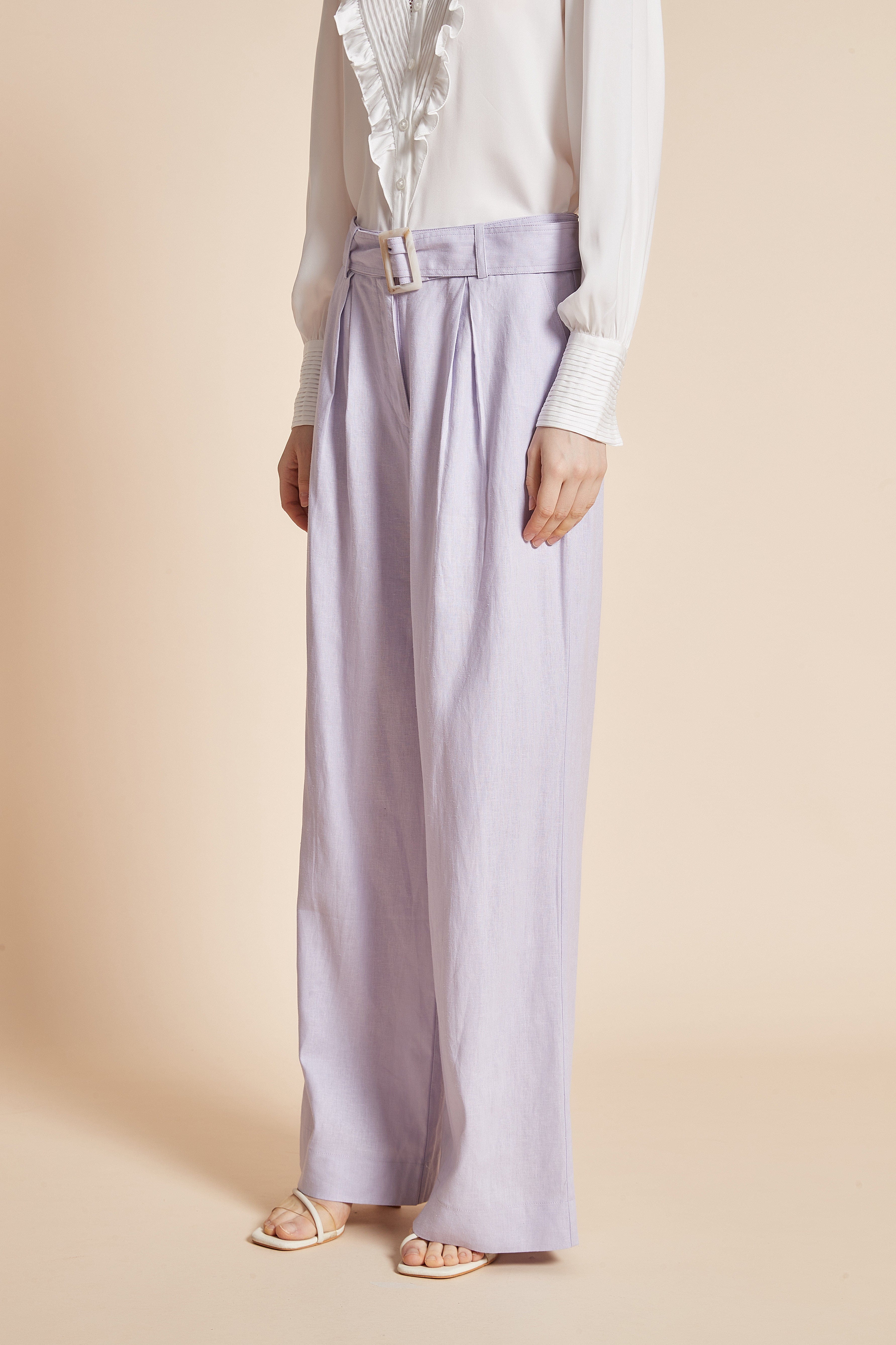 Long Wide Pants With Waist Belt - Image 3