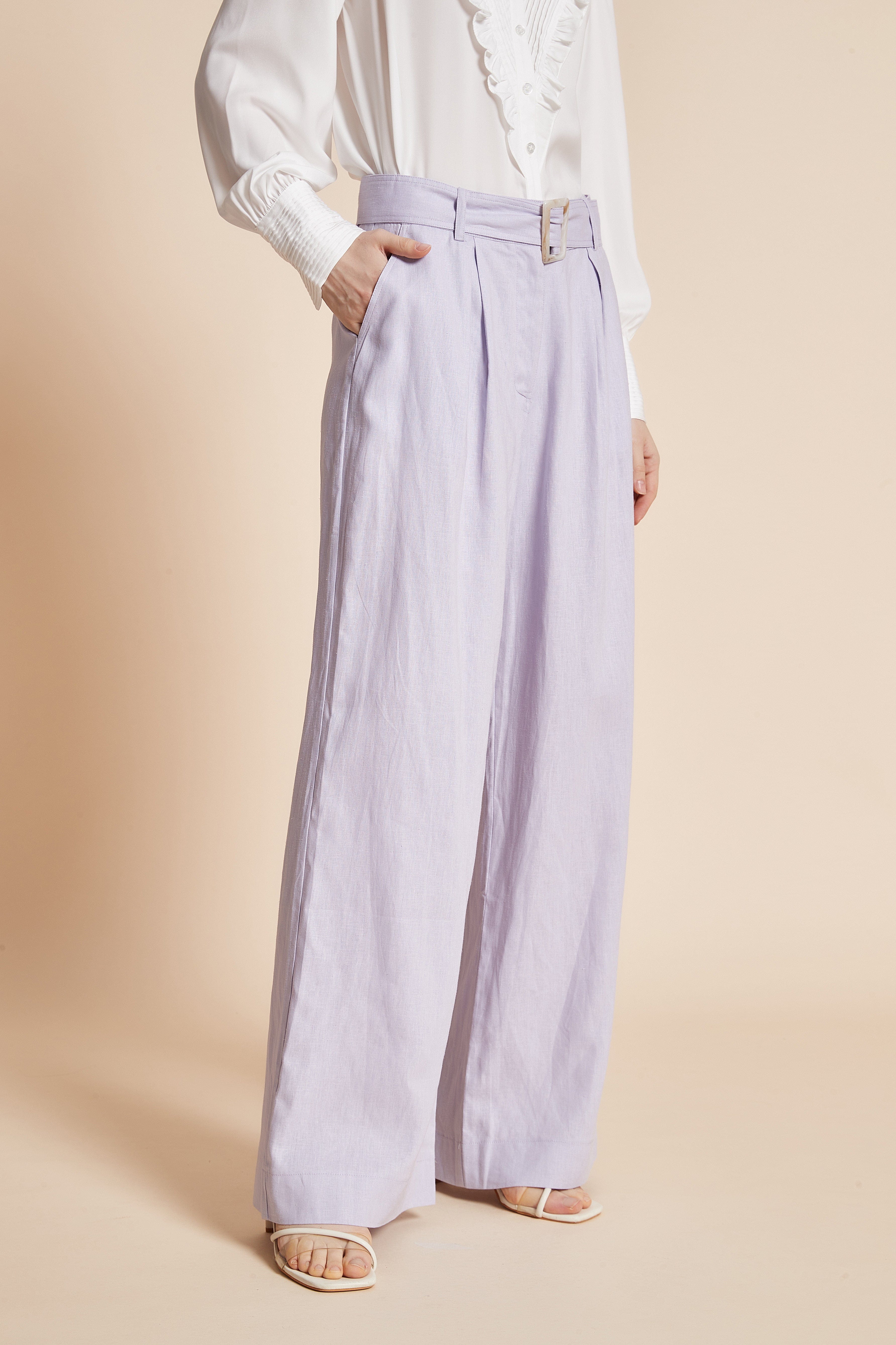 Long Wide Pants With Waist Belt - Image 6