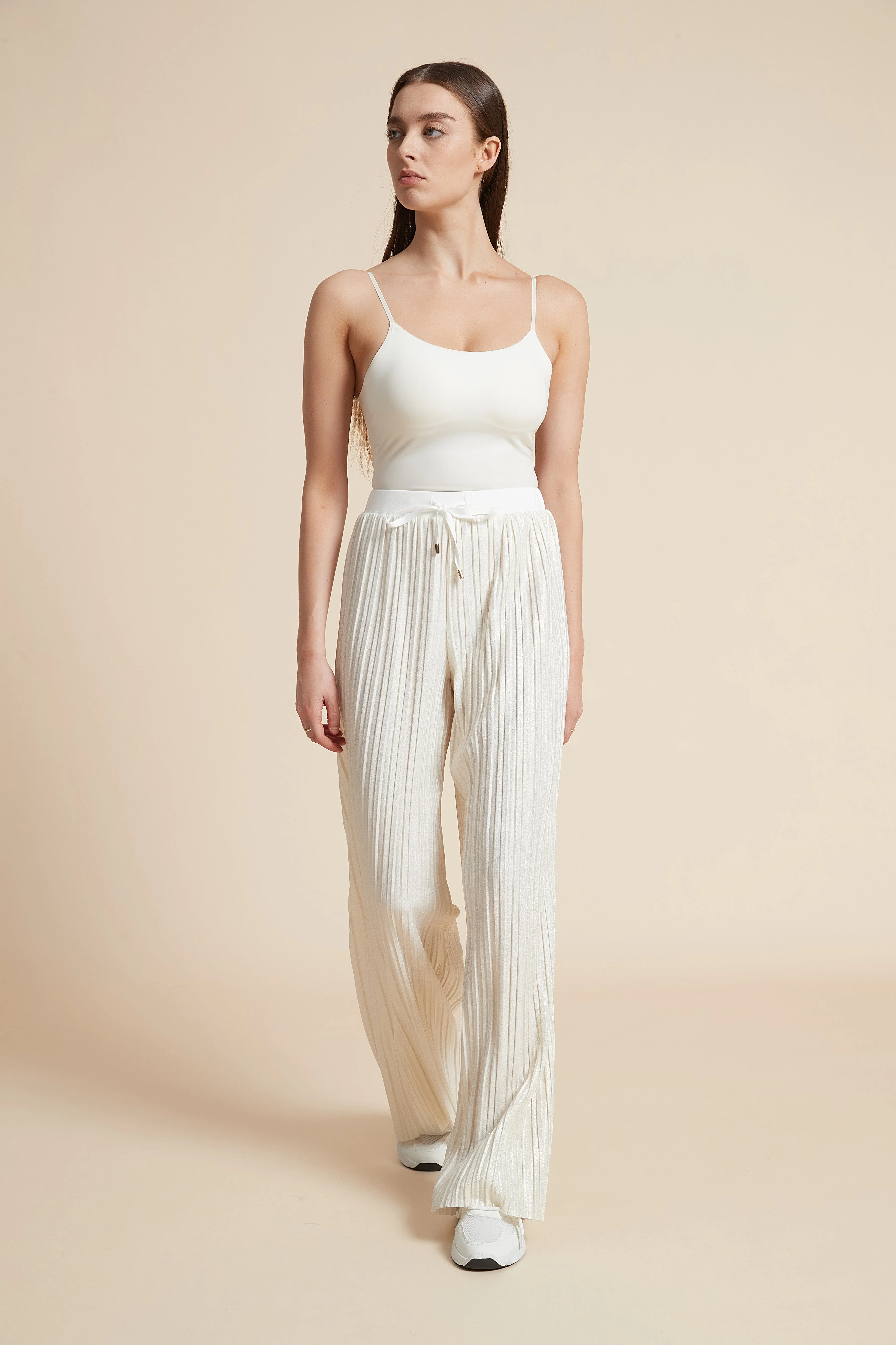 Solid Ribbed Waist Tie Pants