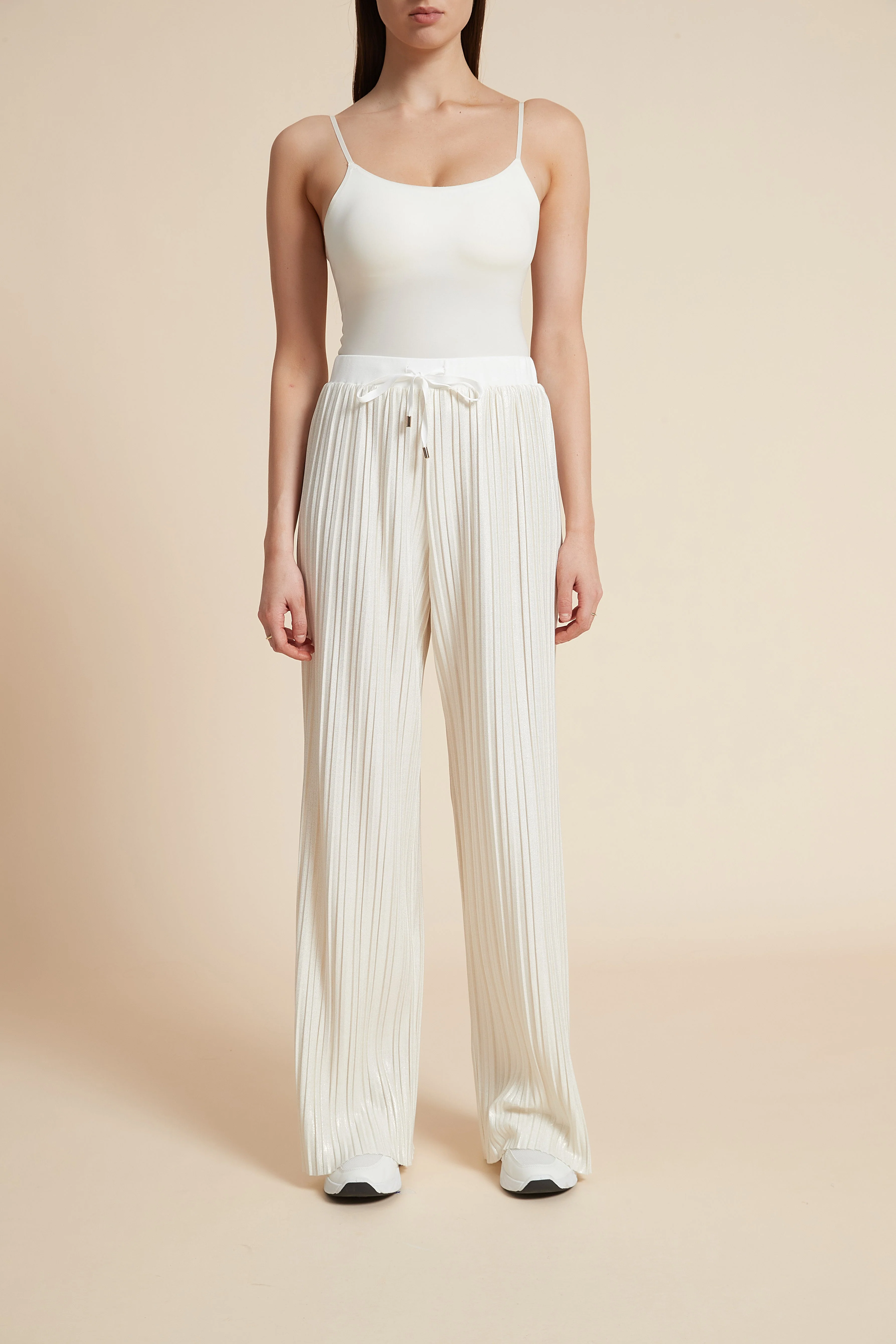 Solid Ribbed Waist Tie Pants - Image 2