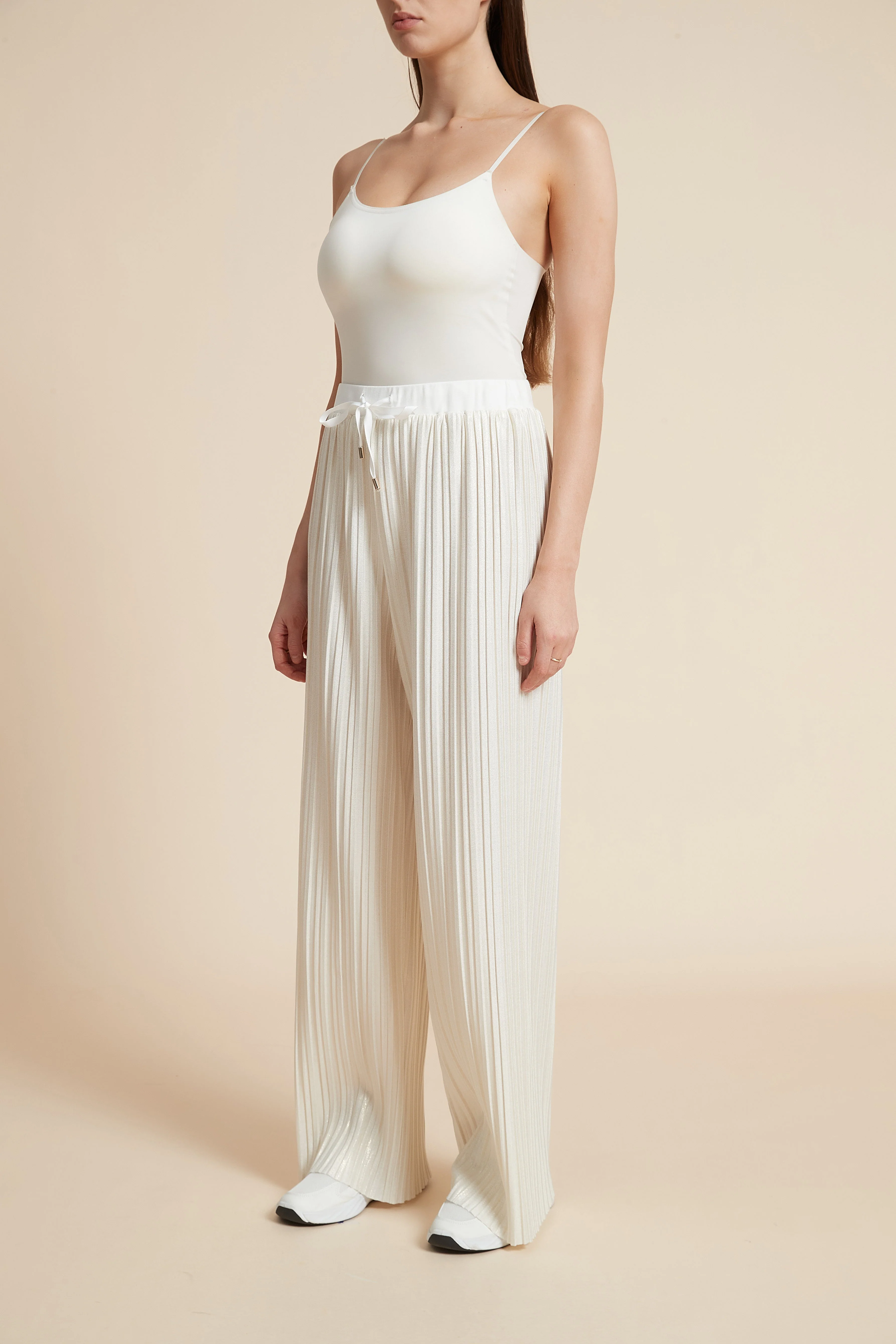 Solid Ribbed Waist Tie Pants - Image 3