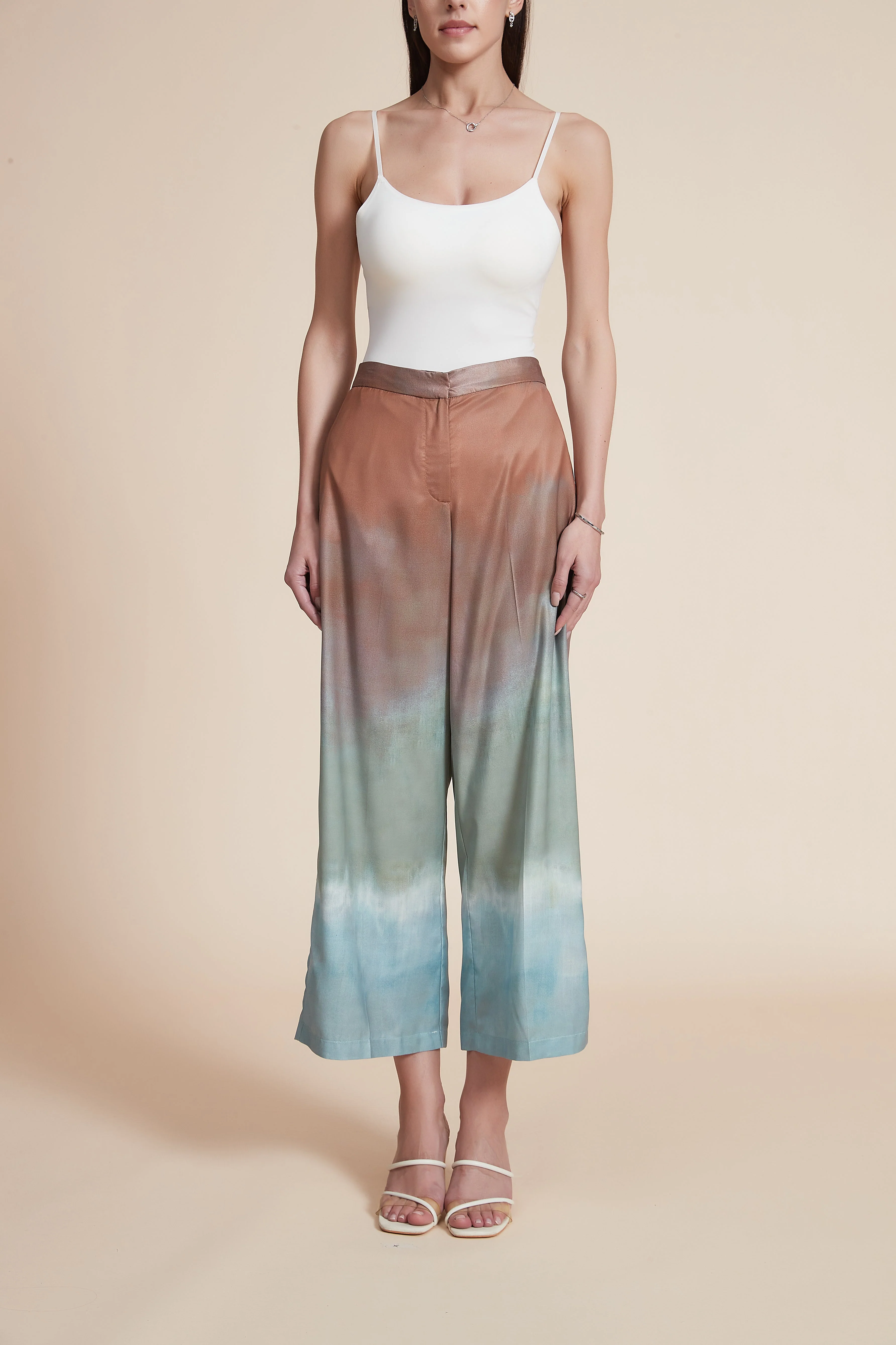 High-Waisted Wide-Leg Printed Midi Pants - Image 2