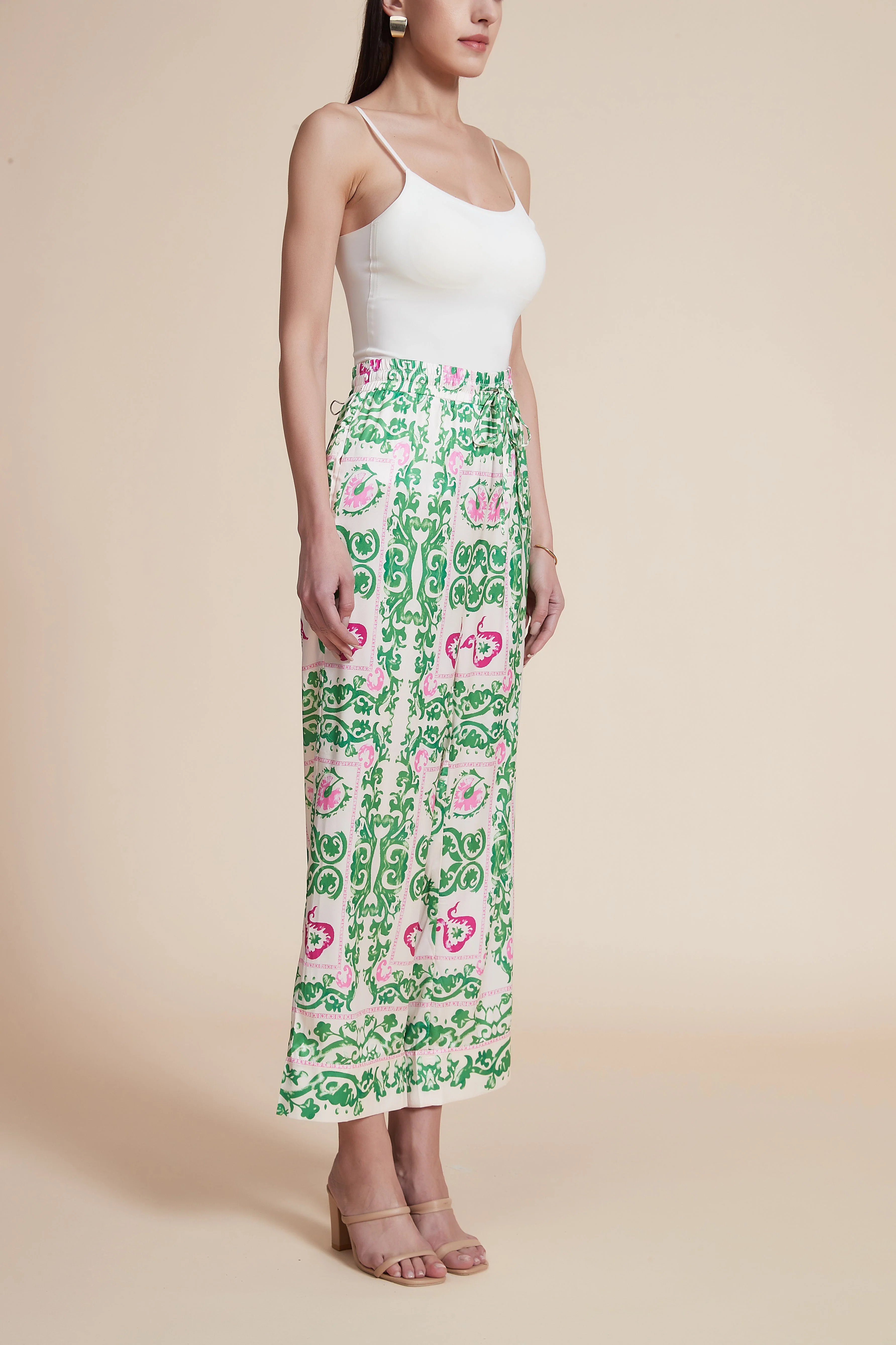 High-Waisted Wide-Leg Printed Trousers - Image 5