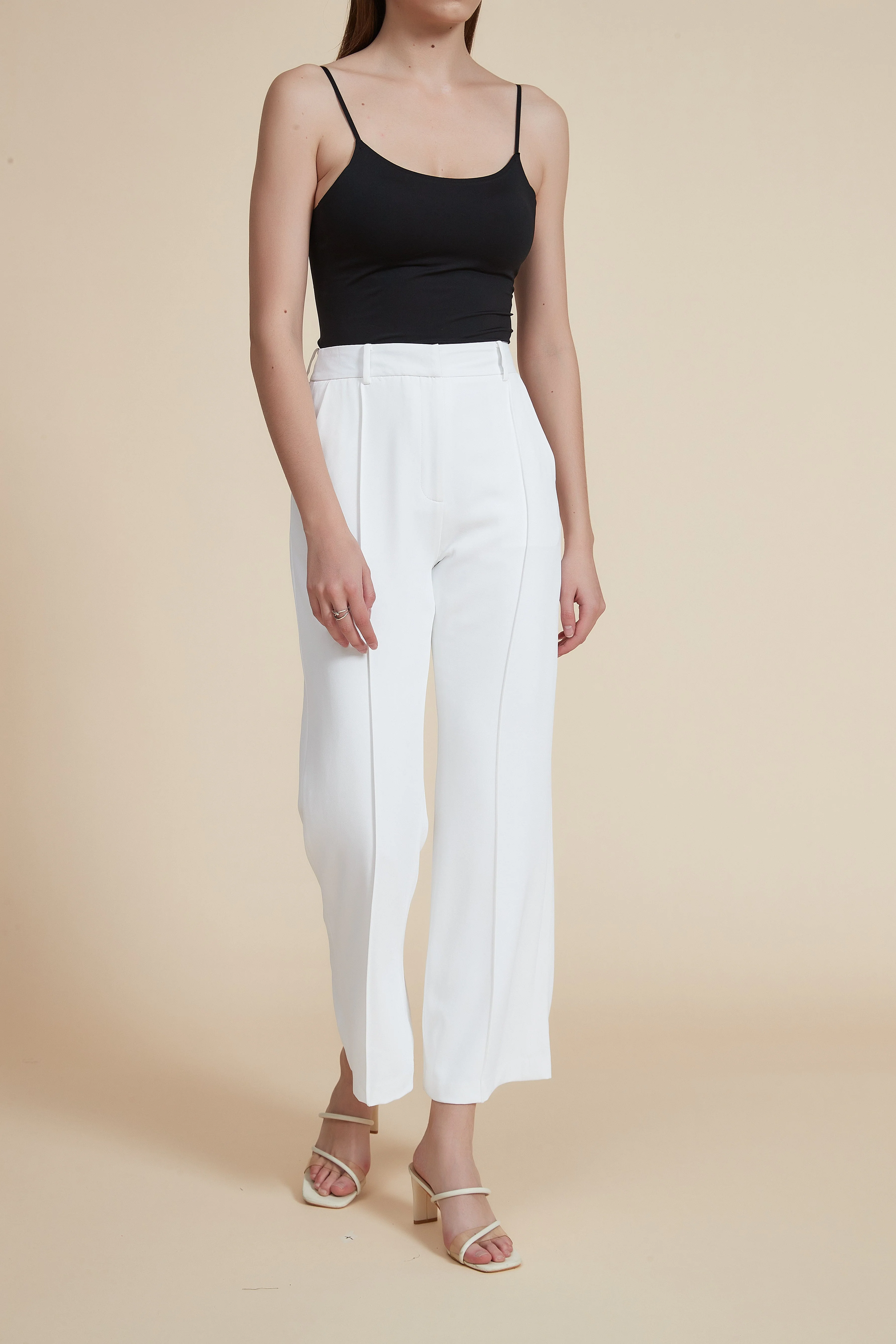 Plain Wide-Leg Ankle-Length Pants