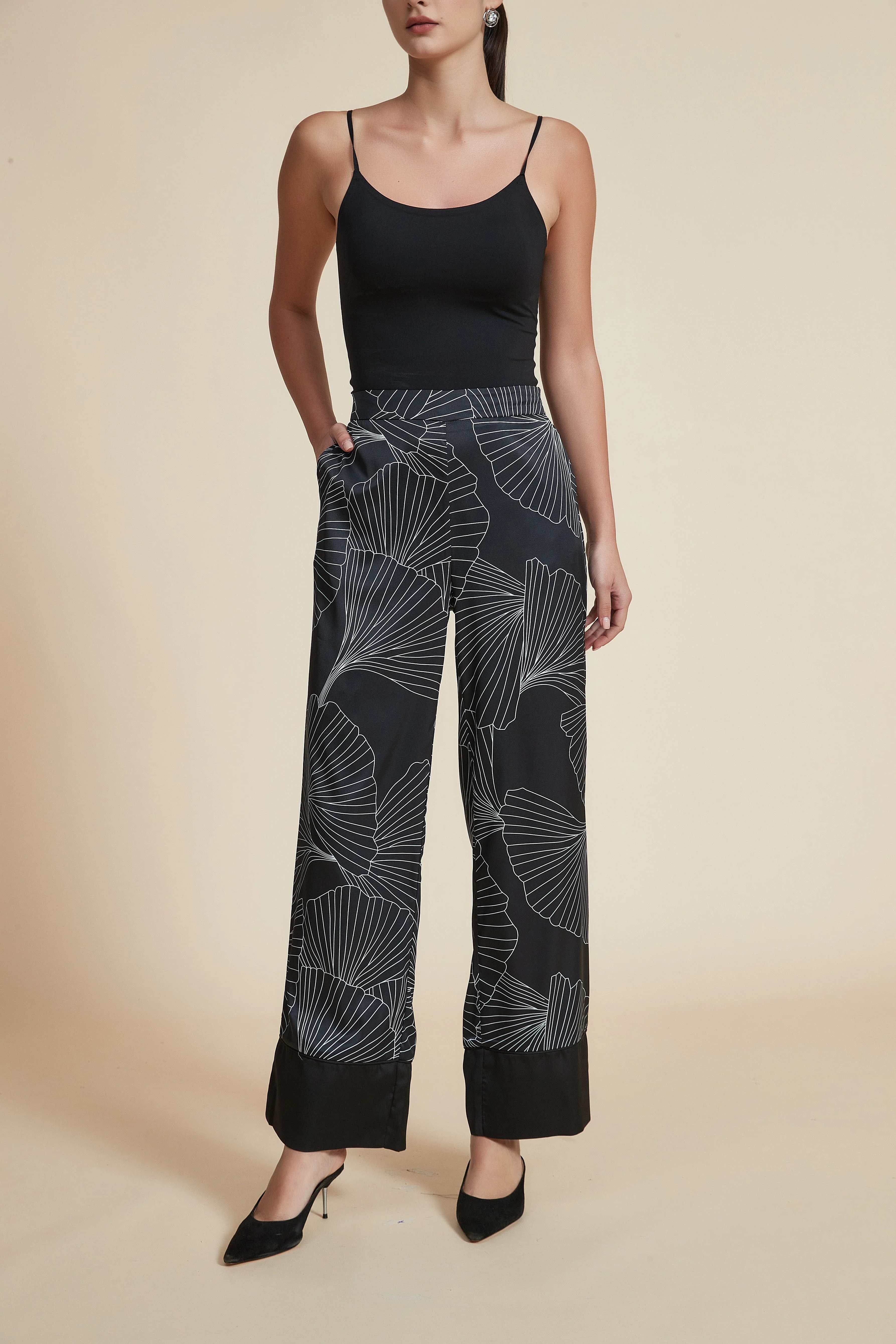 High-Waisted Long Printed Wide-Leg Pants
