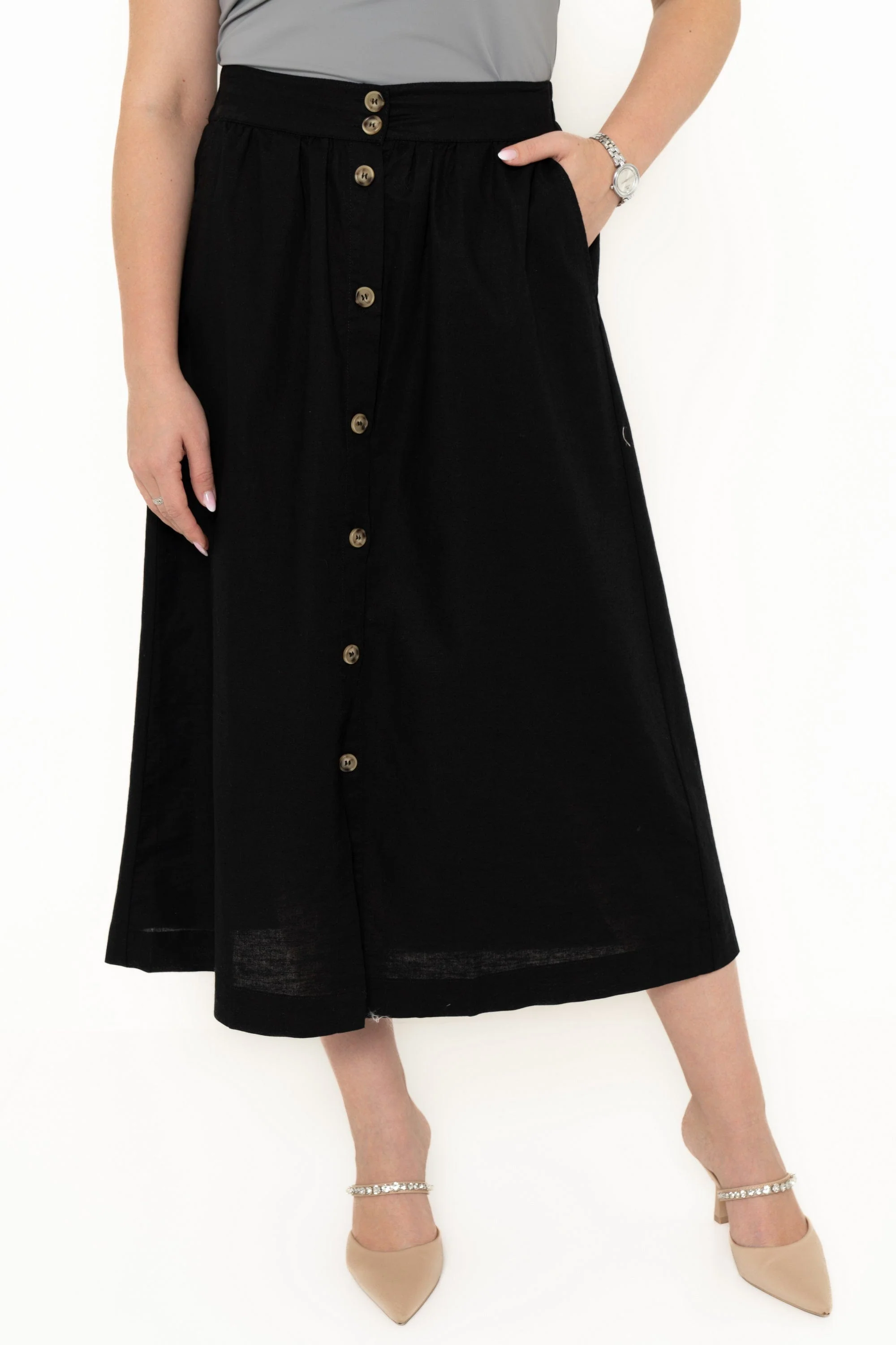 High-Waisted Skirt With Front Buttons - Image 12