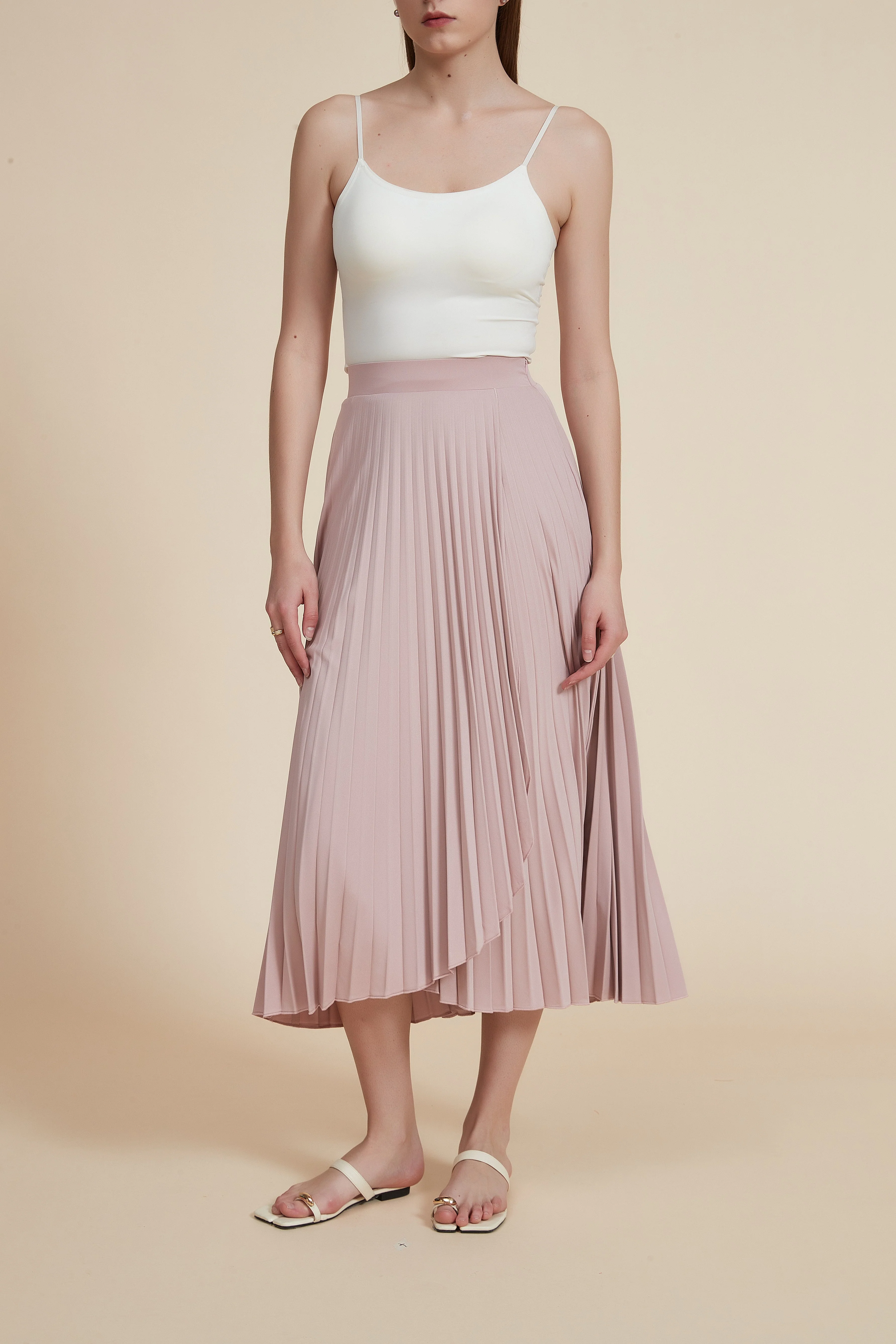High-Waisted Pleated Midi Skirt