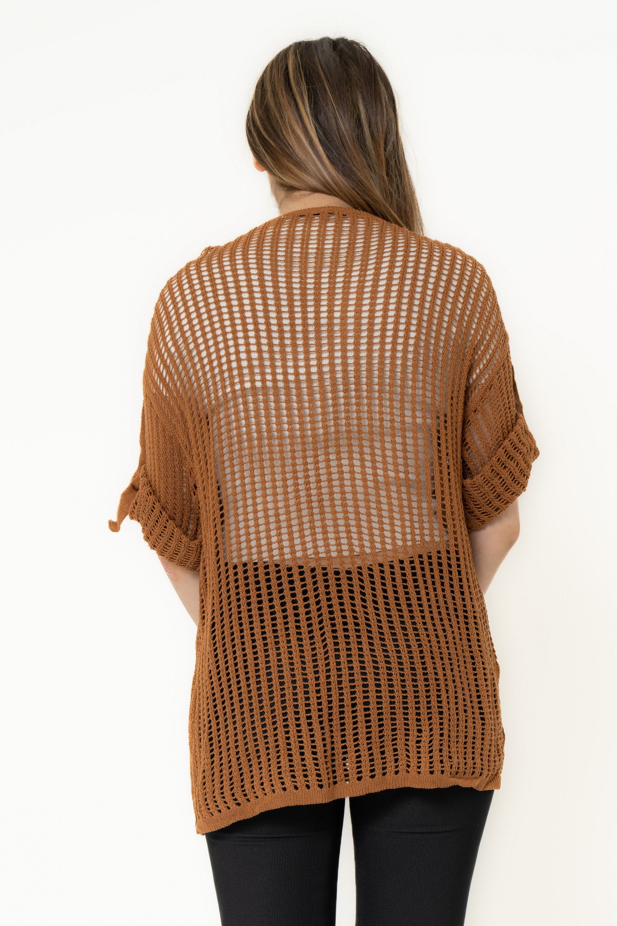 Short Sleeve Hollowed Blouse With Chest Pockets - Image 3