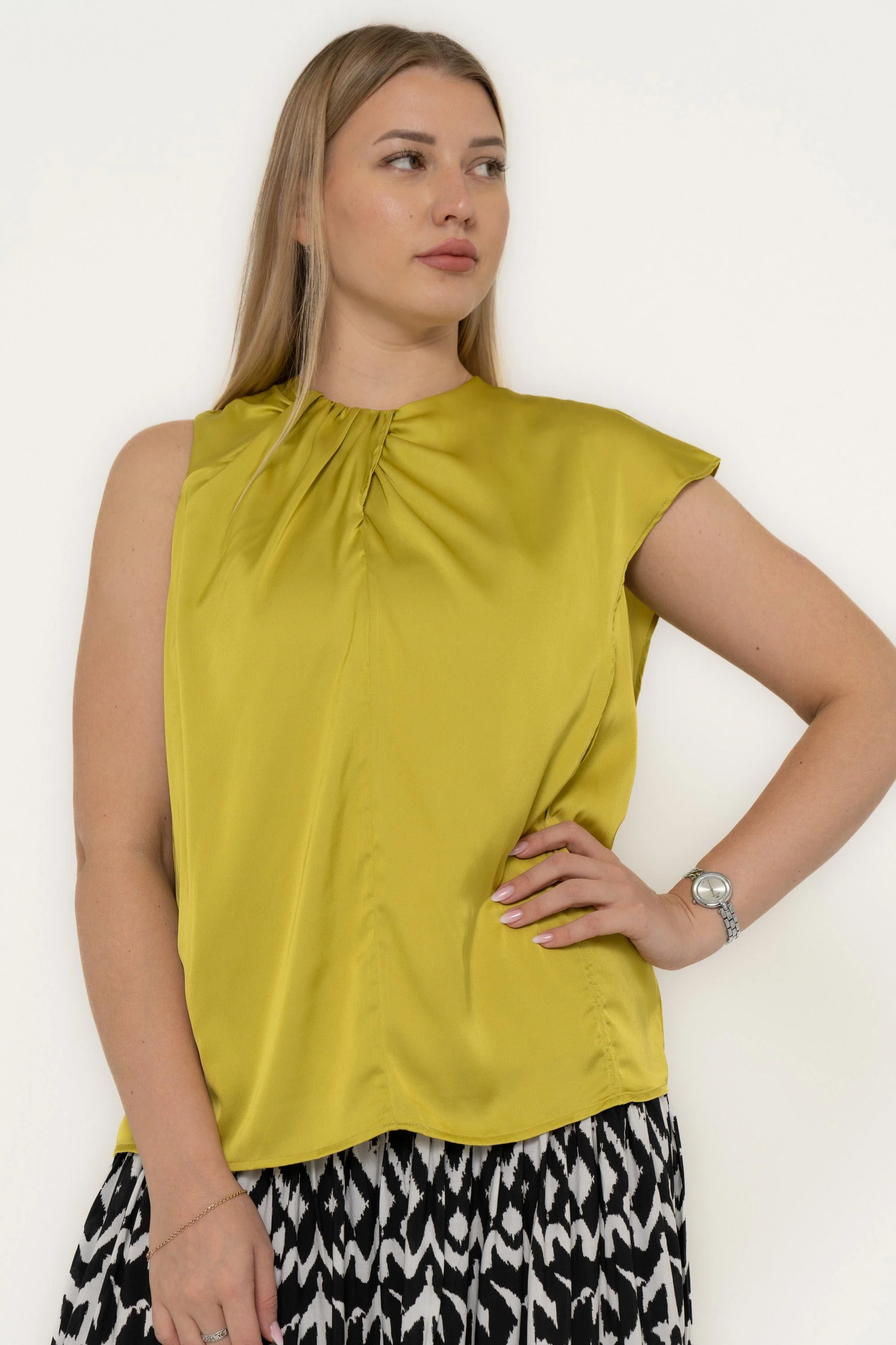 Plain Satin Sleeveless Blouse - Image 2