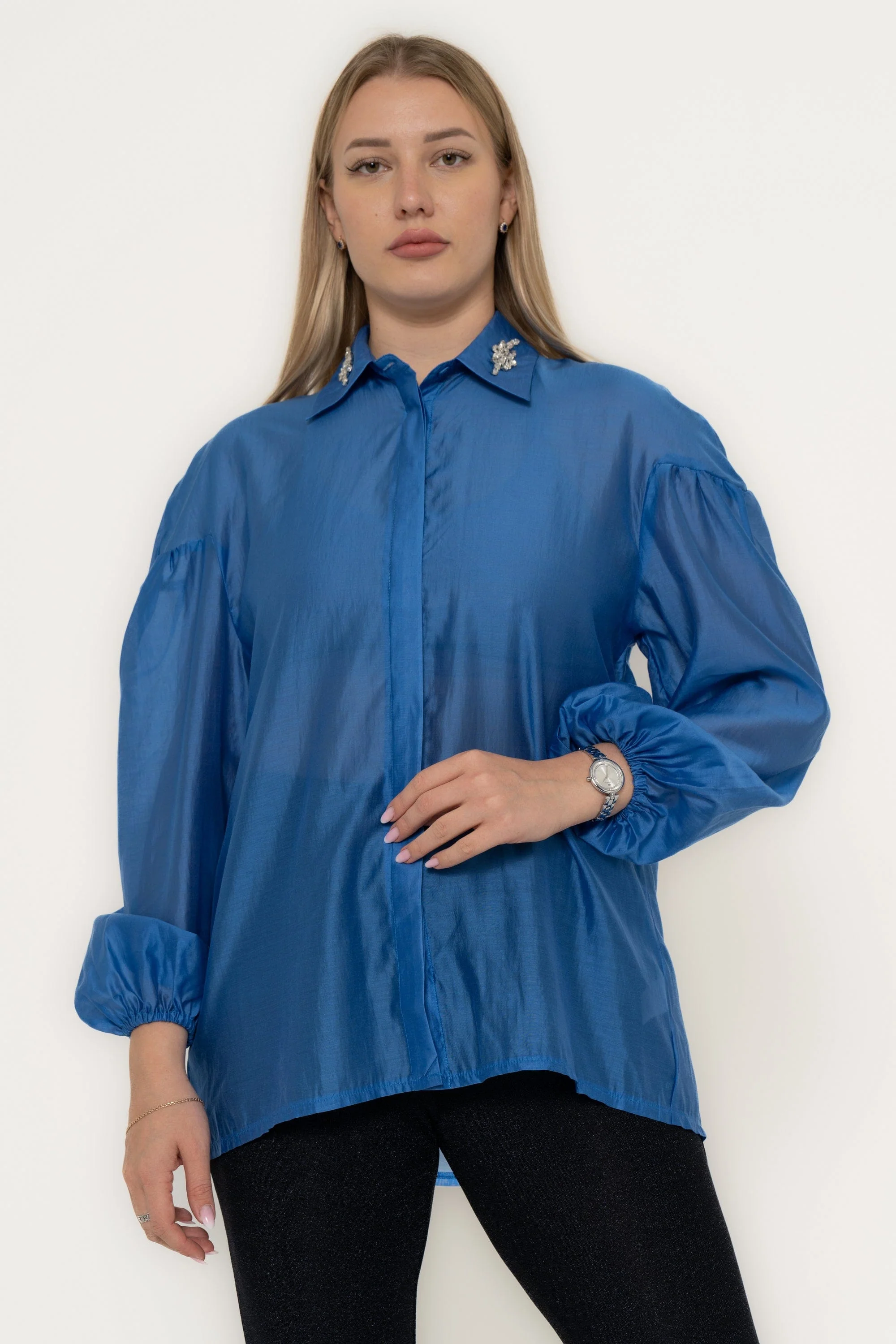 Solid Long Sleeve Blouse With Ruffled Sleeves