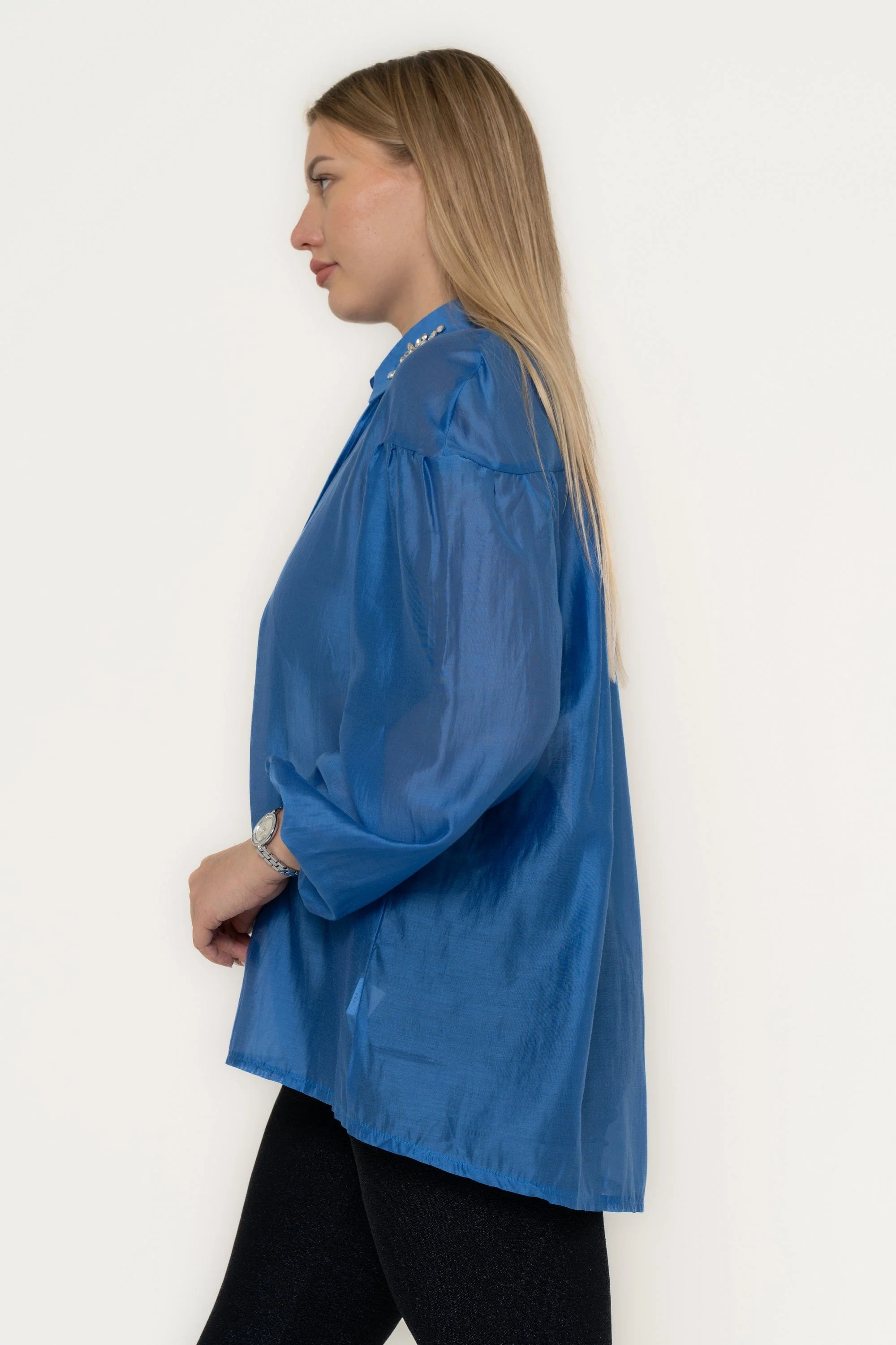 Solid Long Sleeve Blouse With Ruffled Sleeves - Image 3