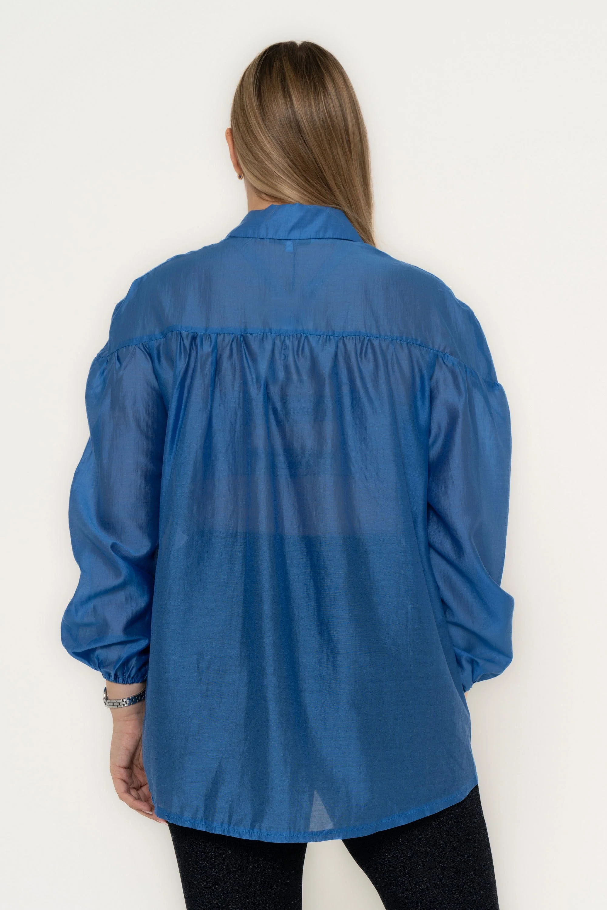 Solid Long Sleeve Blouse With Ruffled Sleeves - Image 4