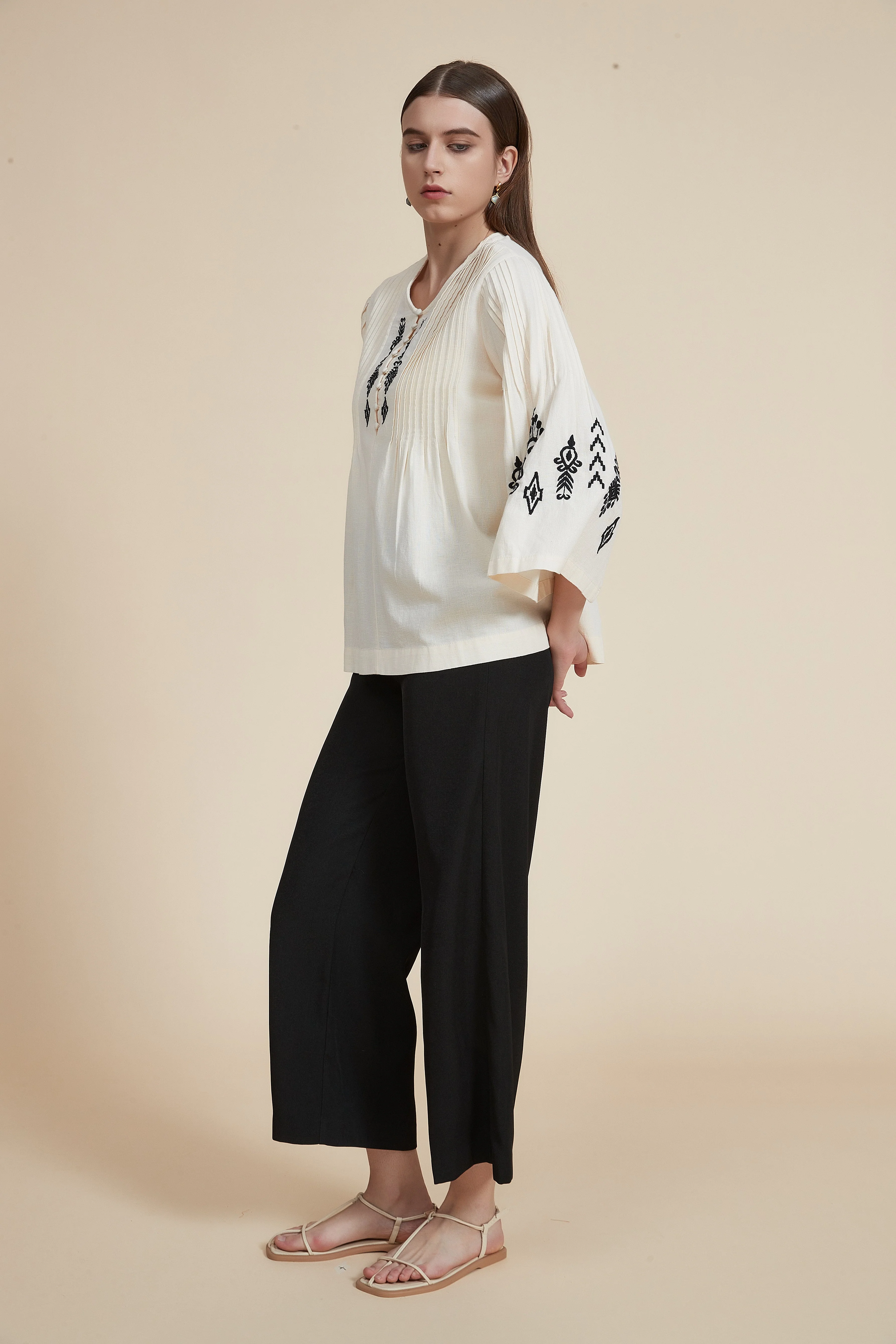 Pleated blouse with wide sleeves - Image 2