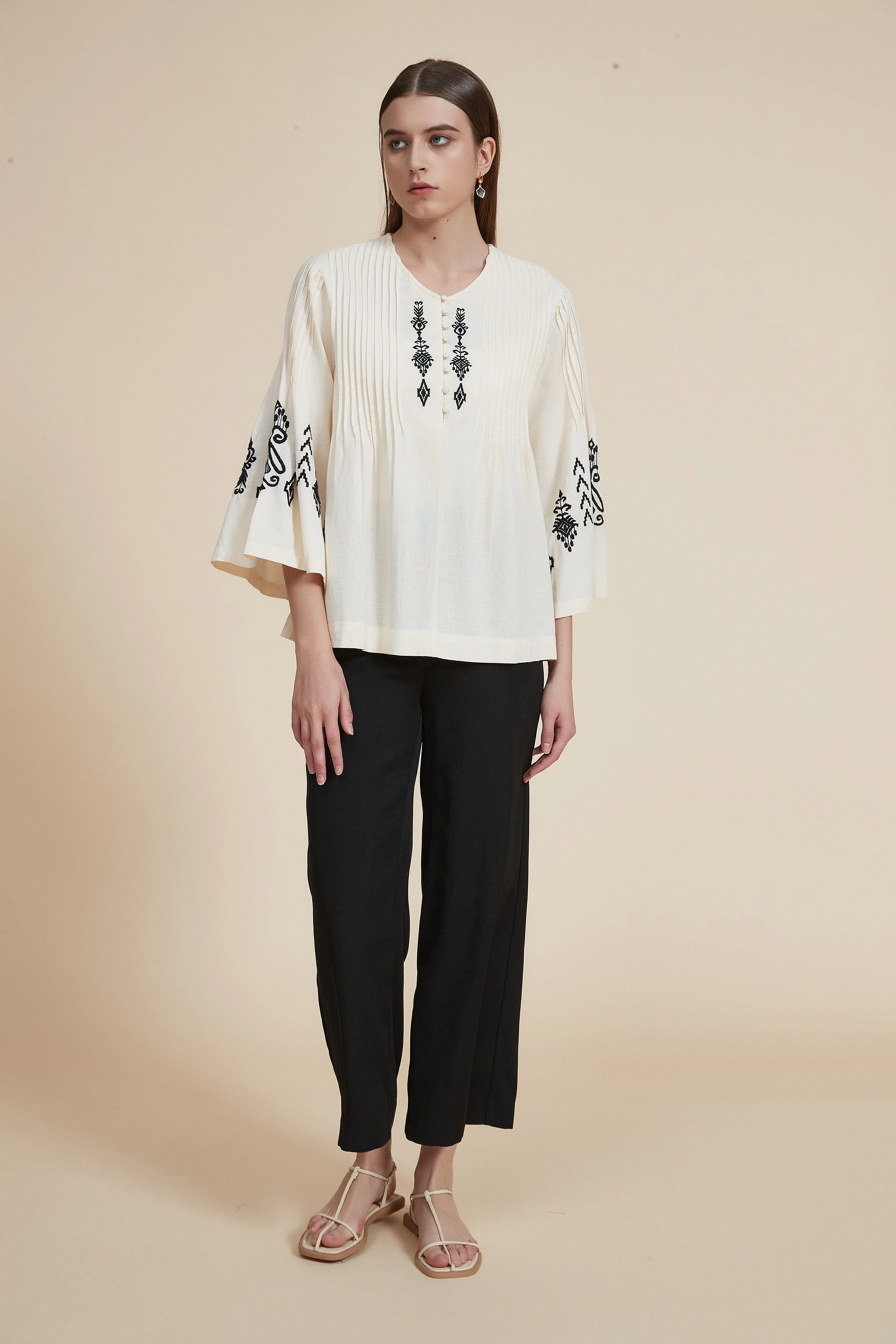 Pleated blouse with wide sleeves - Image 3