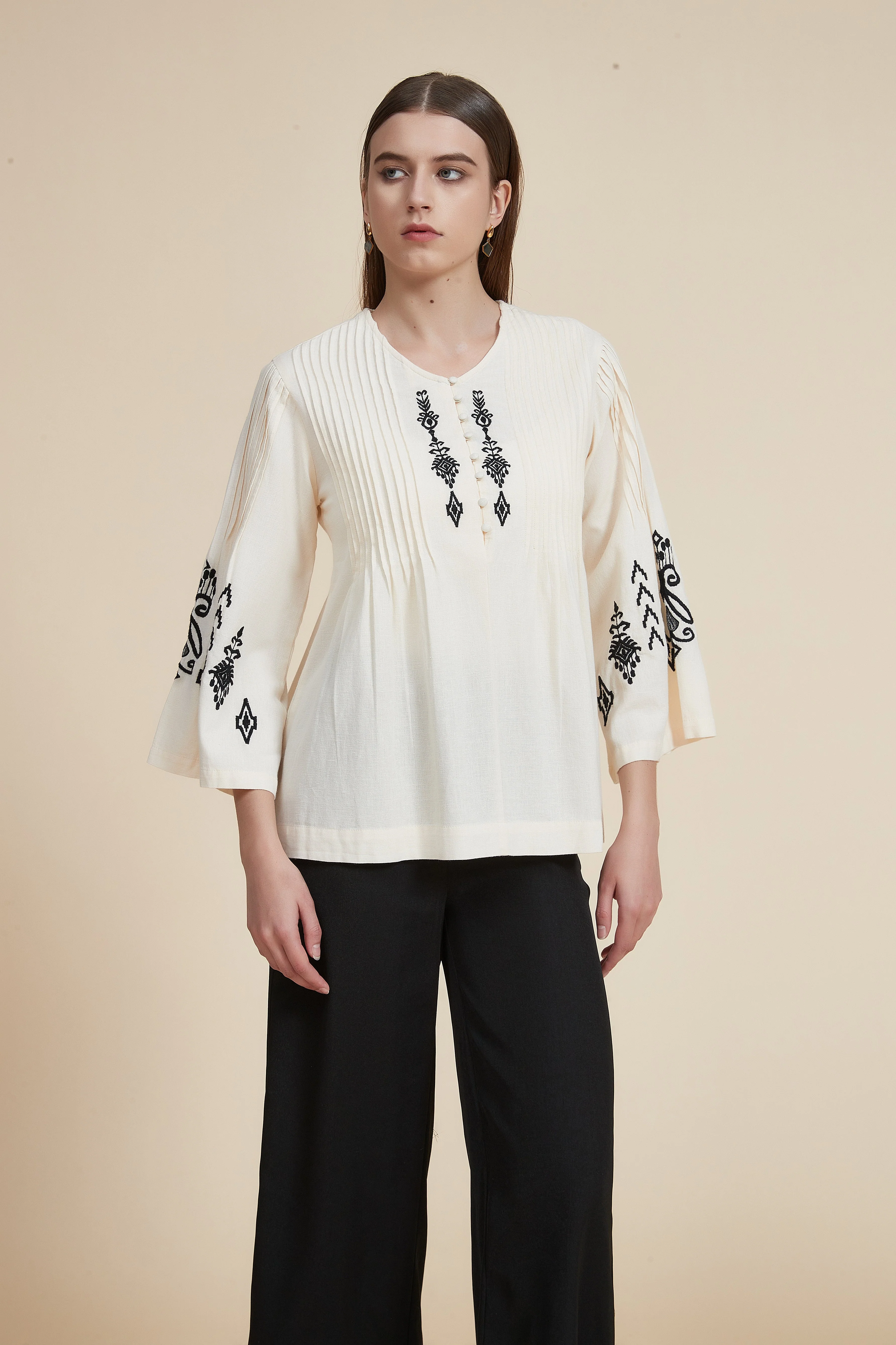 Pleated blouse with wide sleeves - Image 4