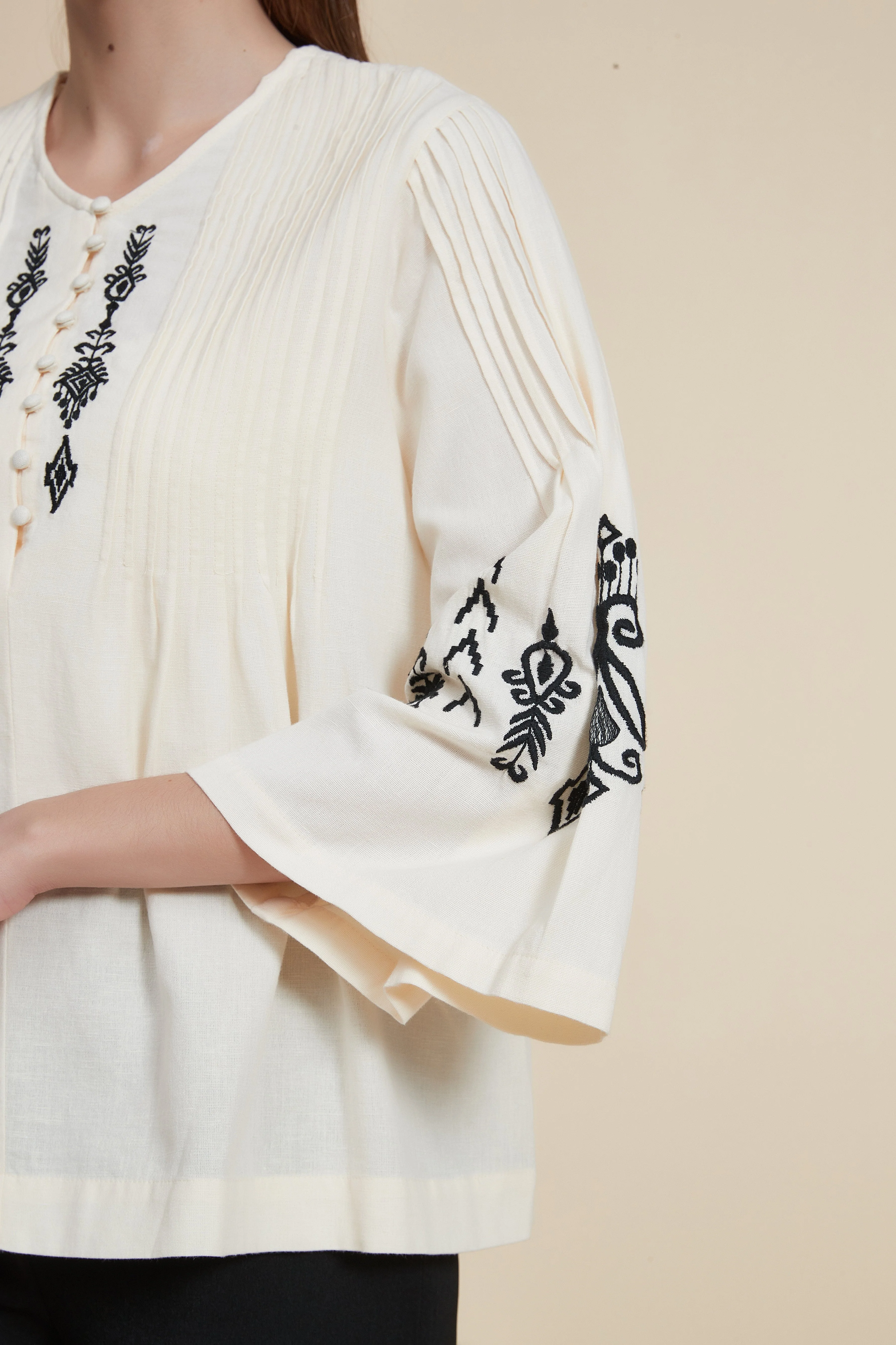 Pleated blouse with wide sleeves - Image 6