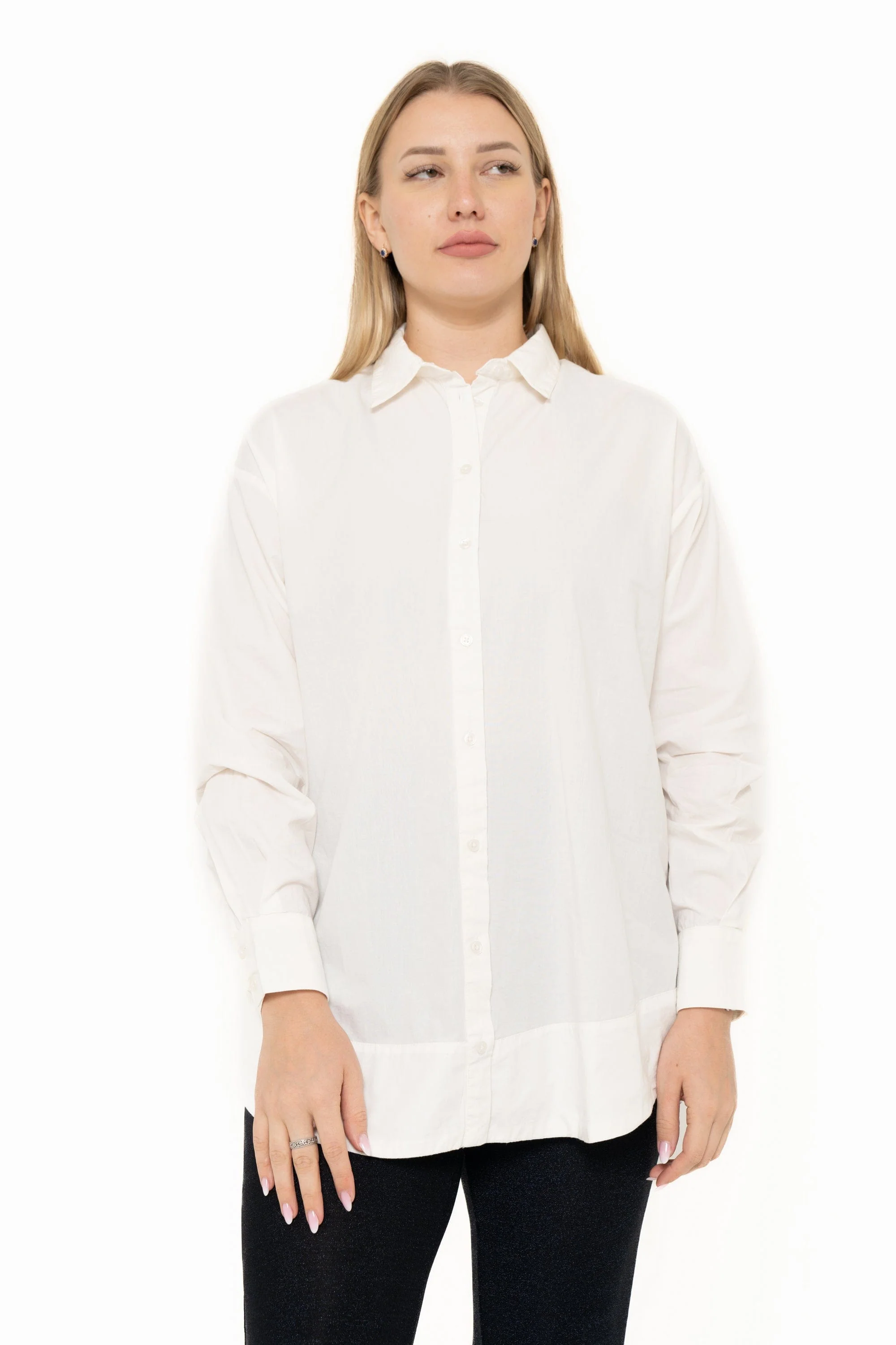 Long-Sleeve Shirt Blouse With Collar And Front Buttons