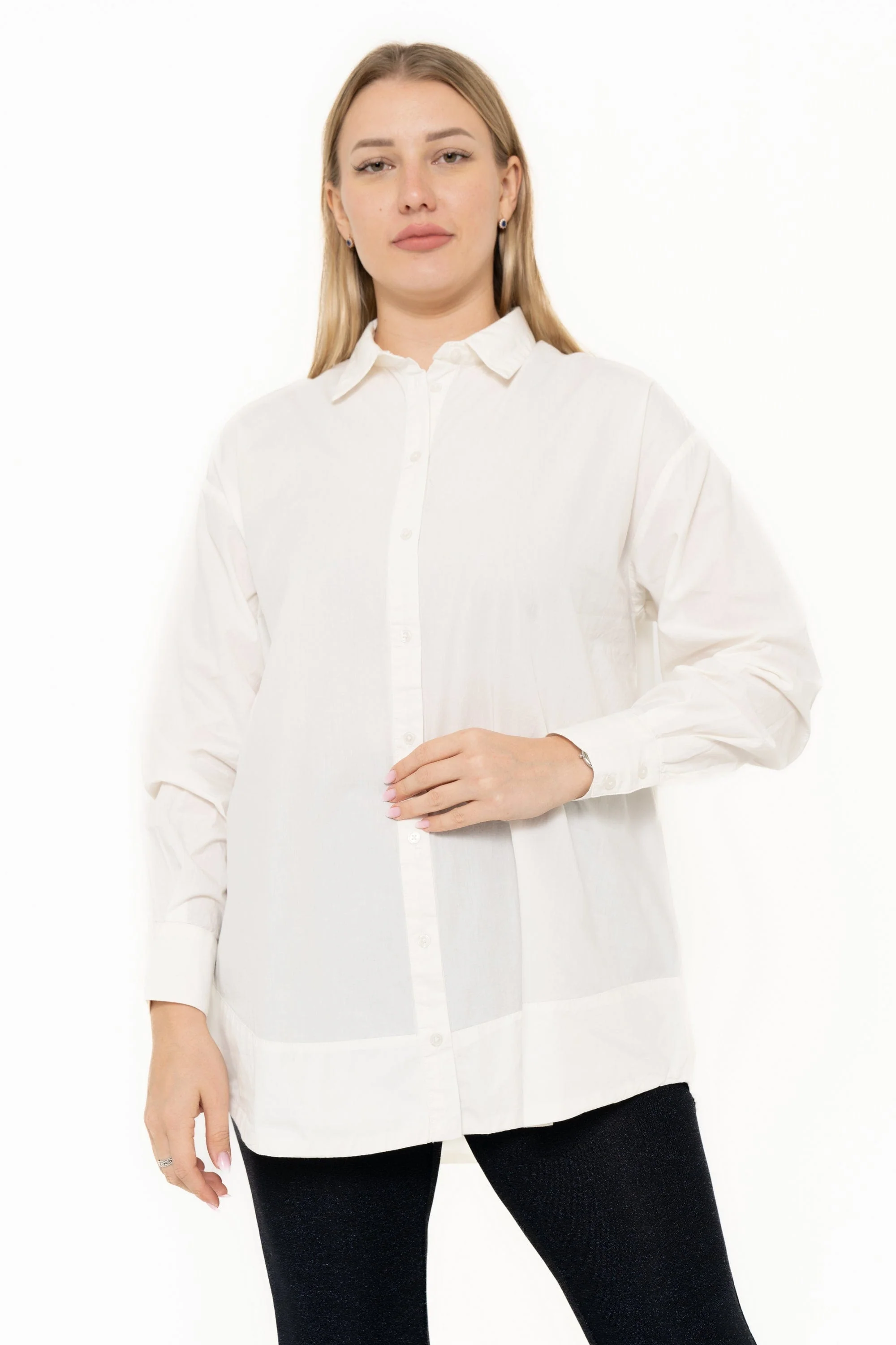 Long-Sleeve Shirt Blouse With Collar And Front Buttons - Image 3