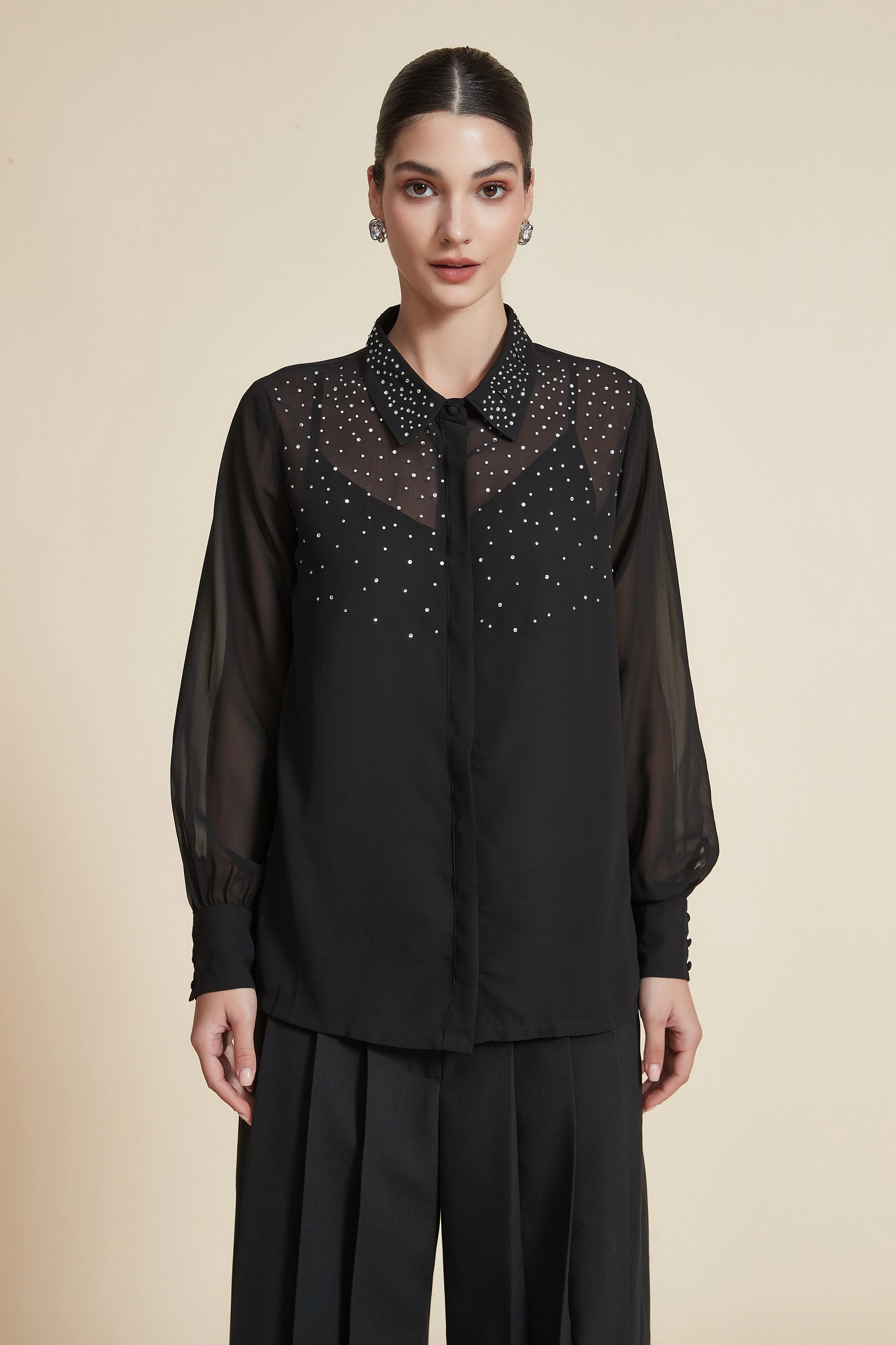 Long Sleeve Solid Blouse - Image 2