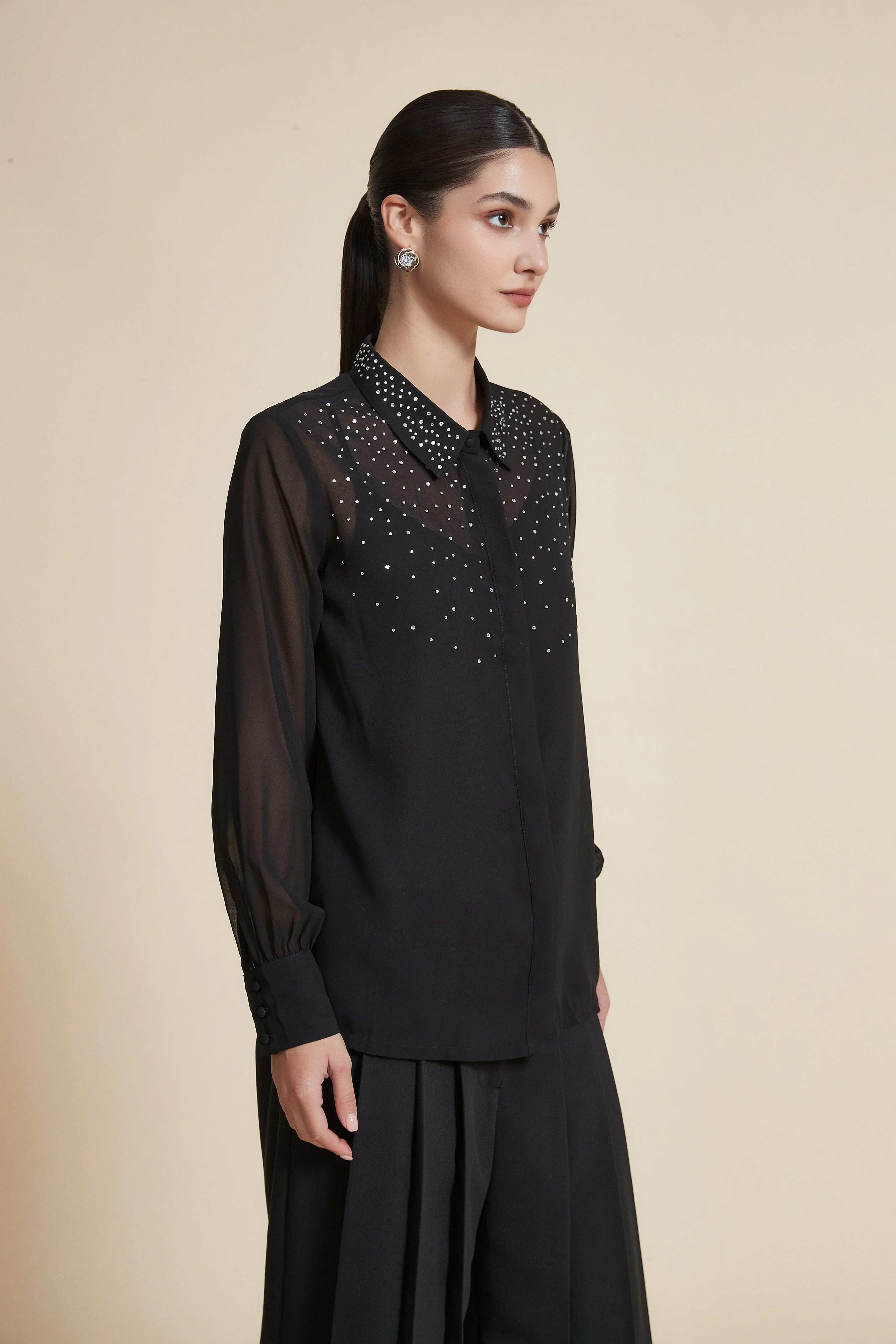 Long Sleeve Solid Blouse - Image 3