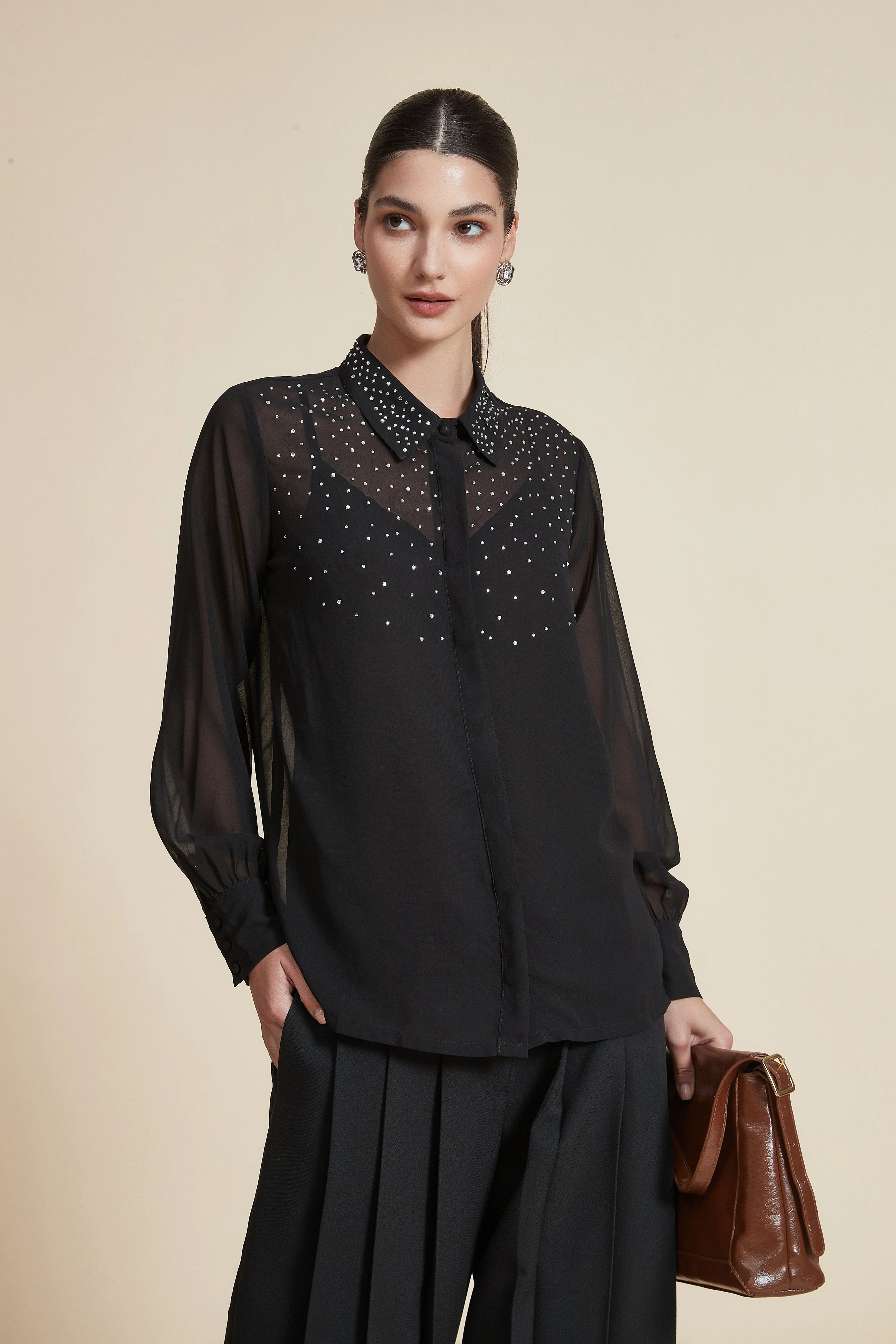 Long Sleeve Solid Blouse - Image 4