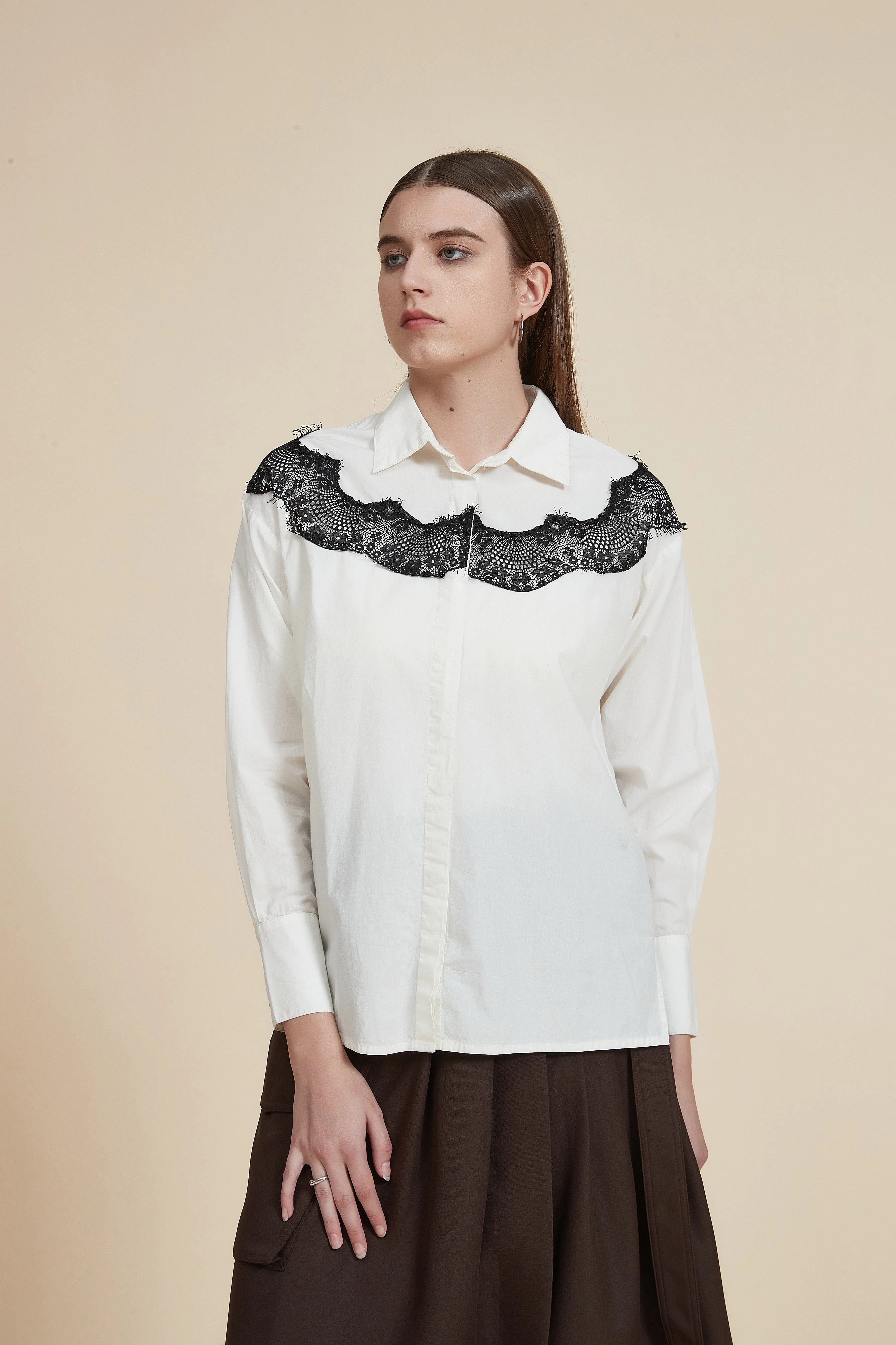 Long-sleeve lace blouse