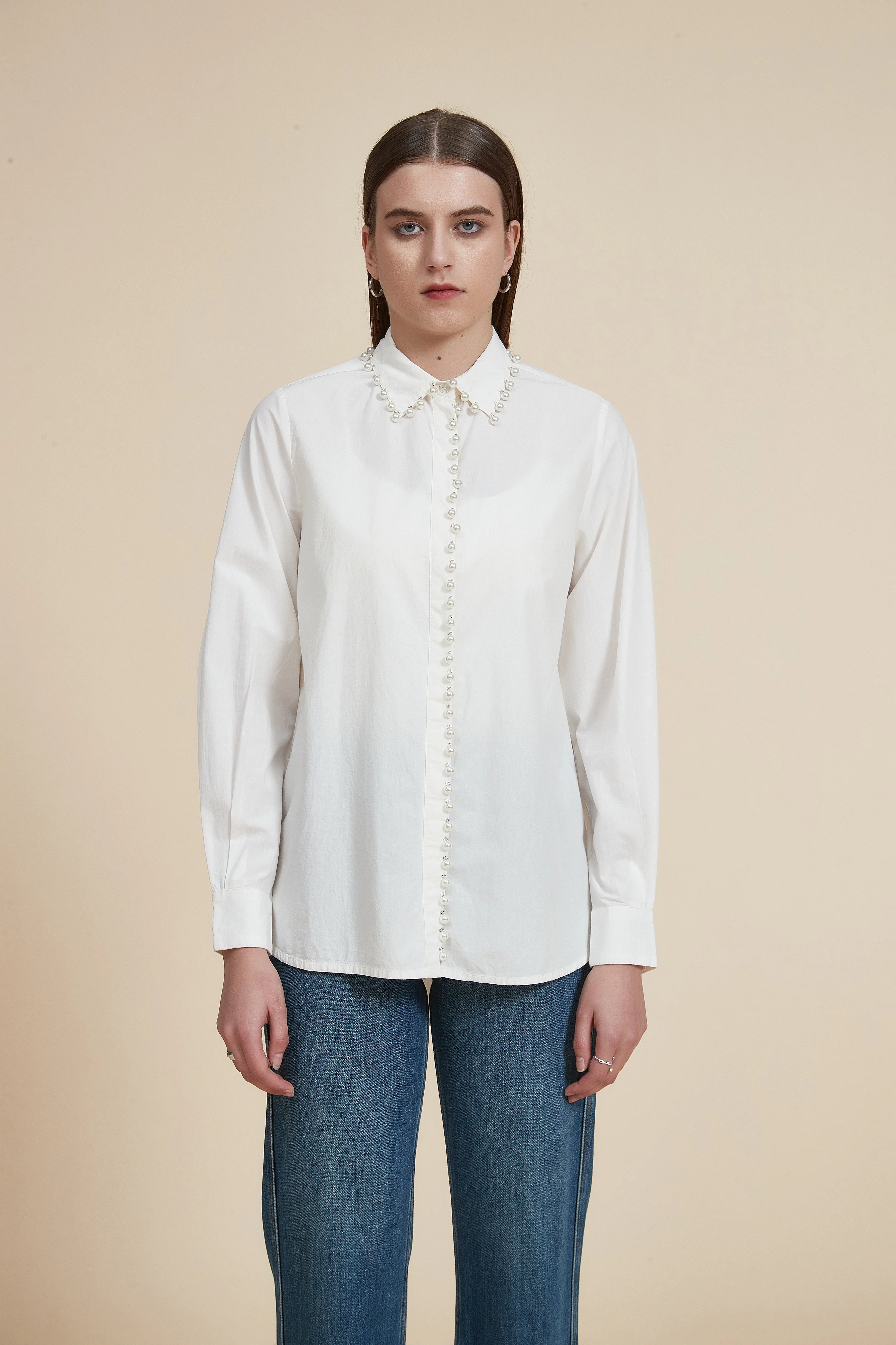 Embroidered Long Sleeve Shirt-Length Blouse - Image 2