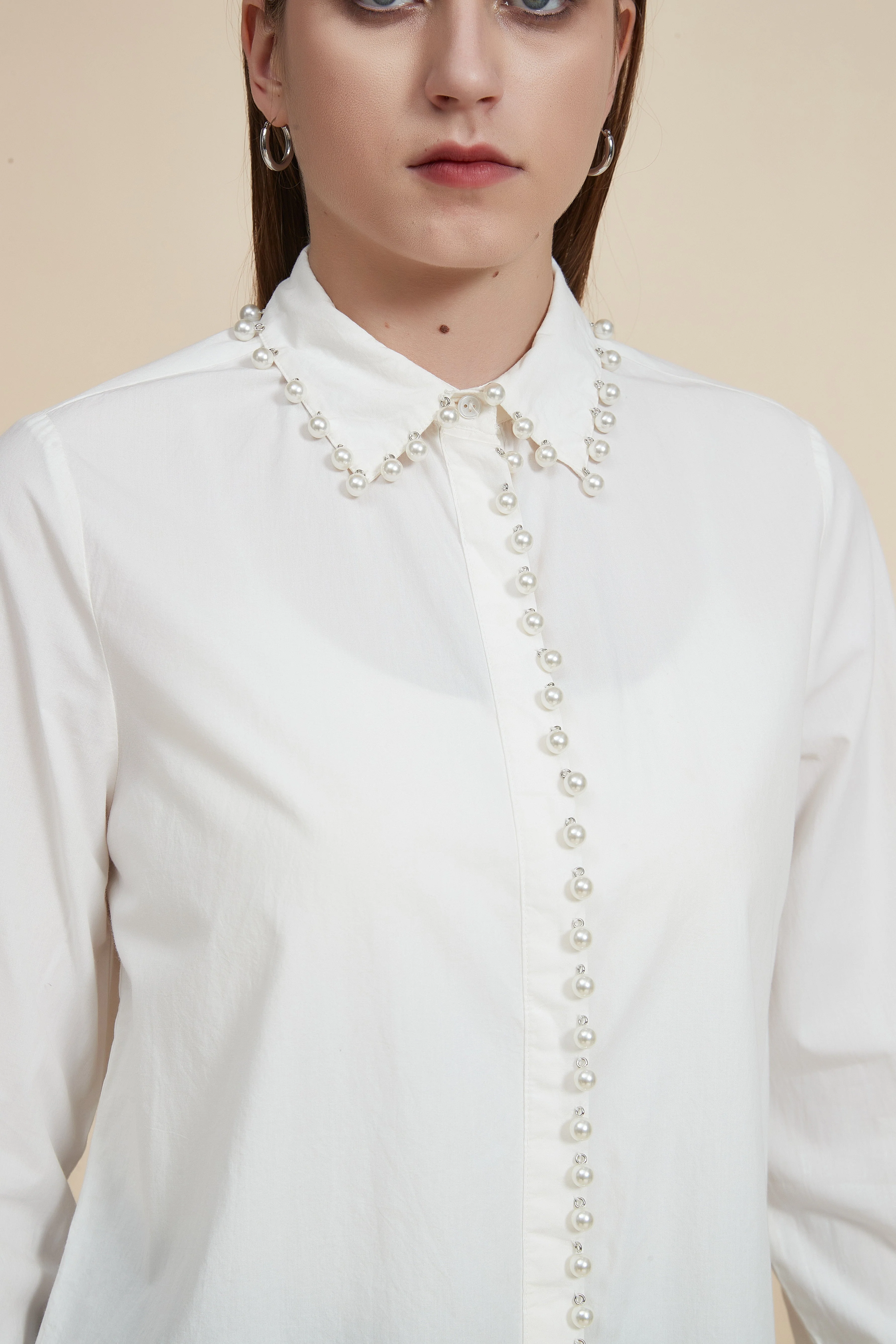 Embroidered Long Sleeve Shirt-Length Blouse - Image 5