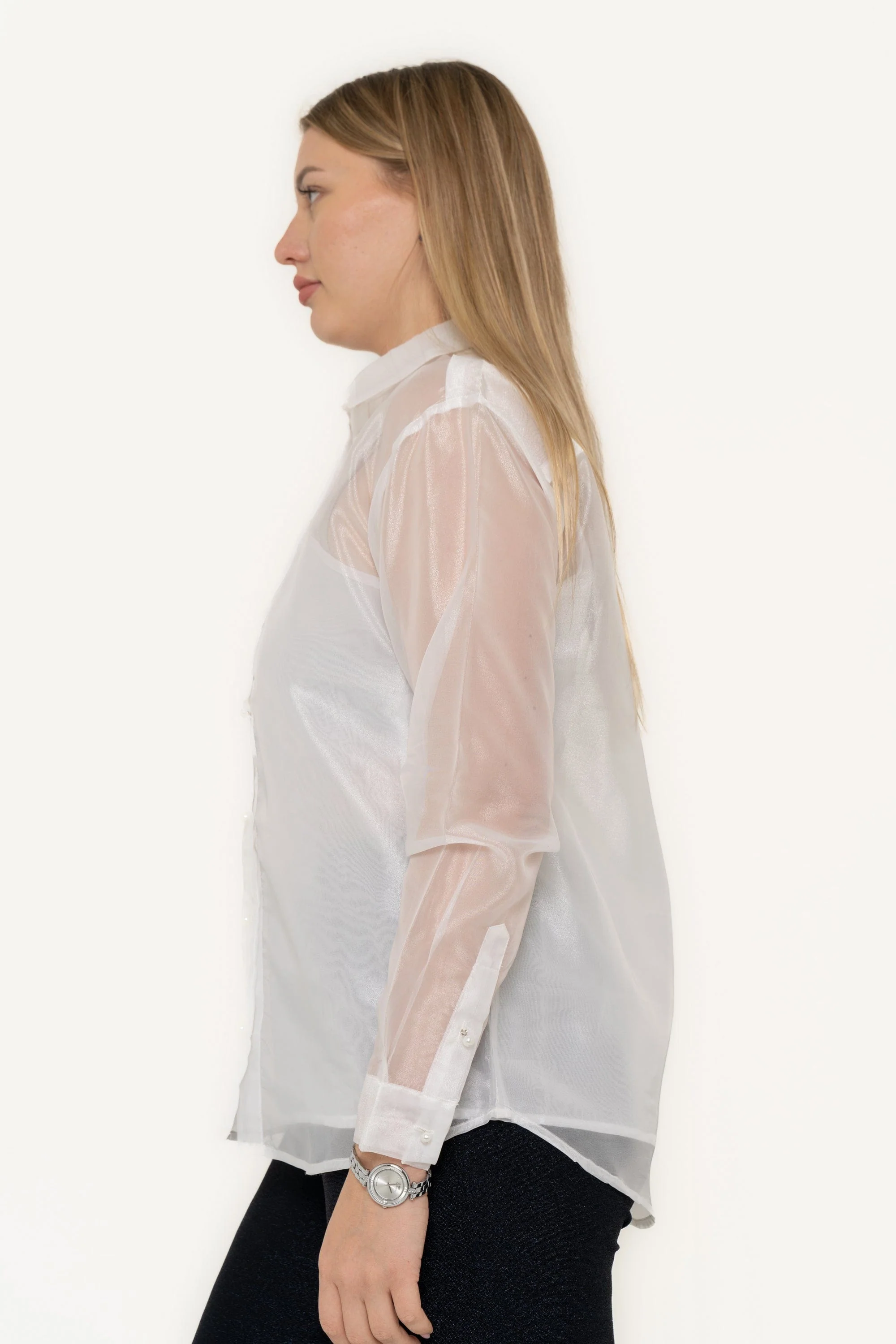 Solid Color Chiffon Blouse With Front Buttons - Image 3