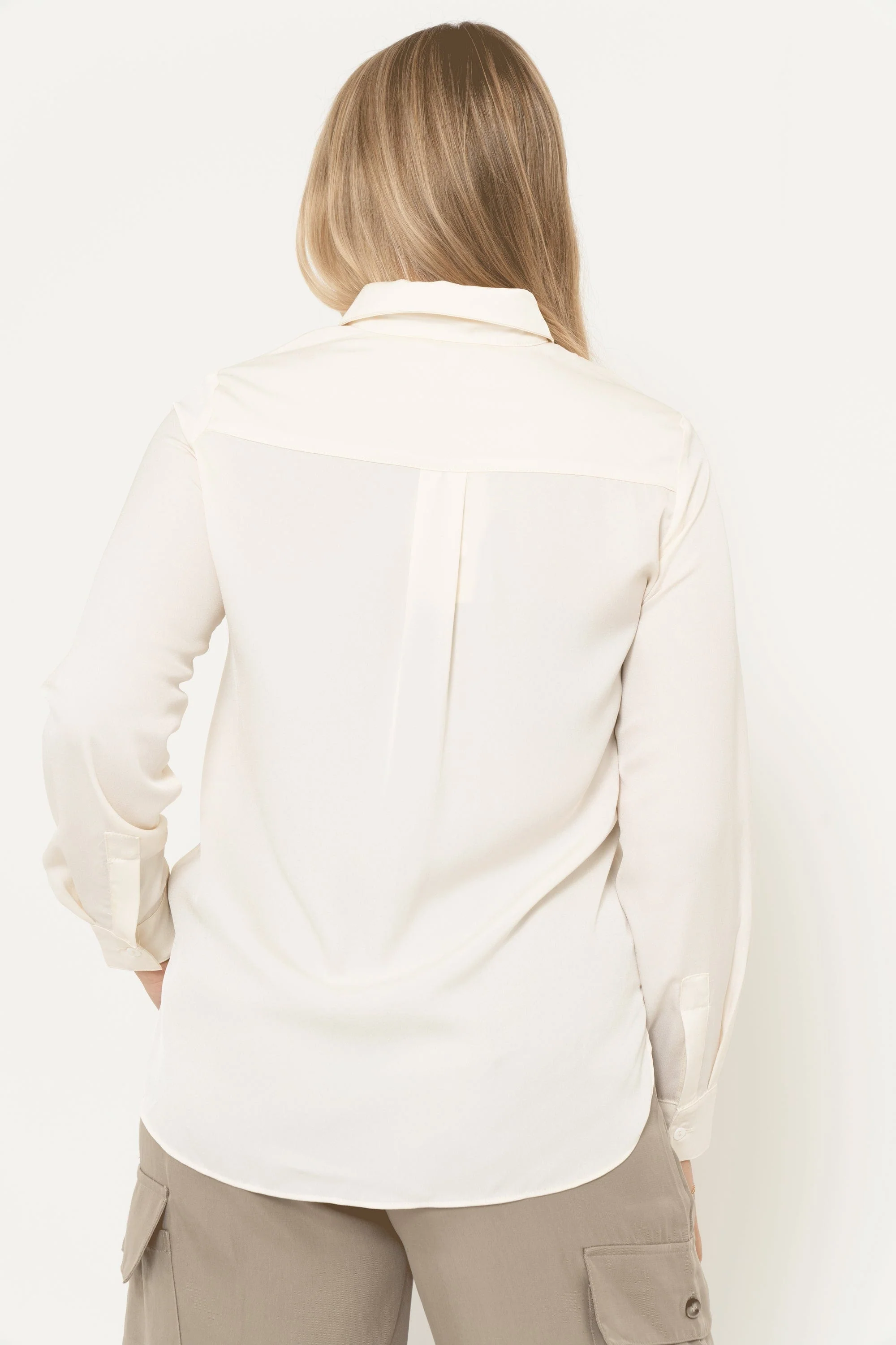 Long Sleeve Solid Color Blouse With Ruffled Buttons At The Front - Image 4