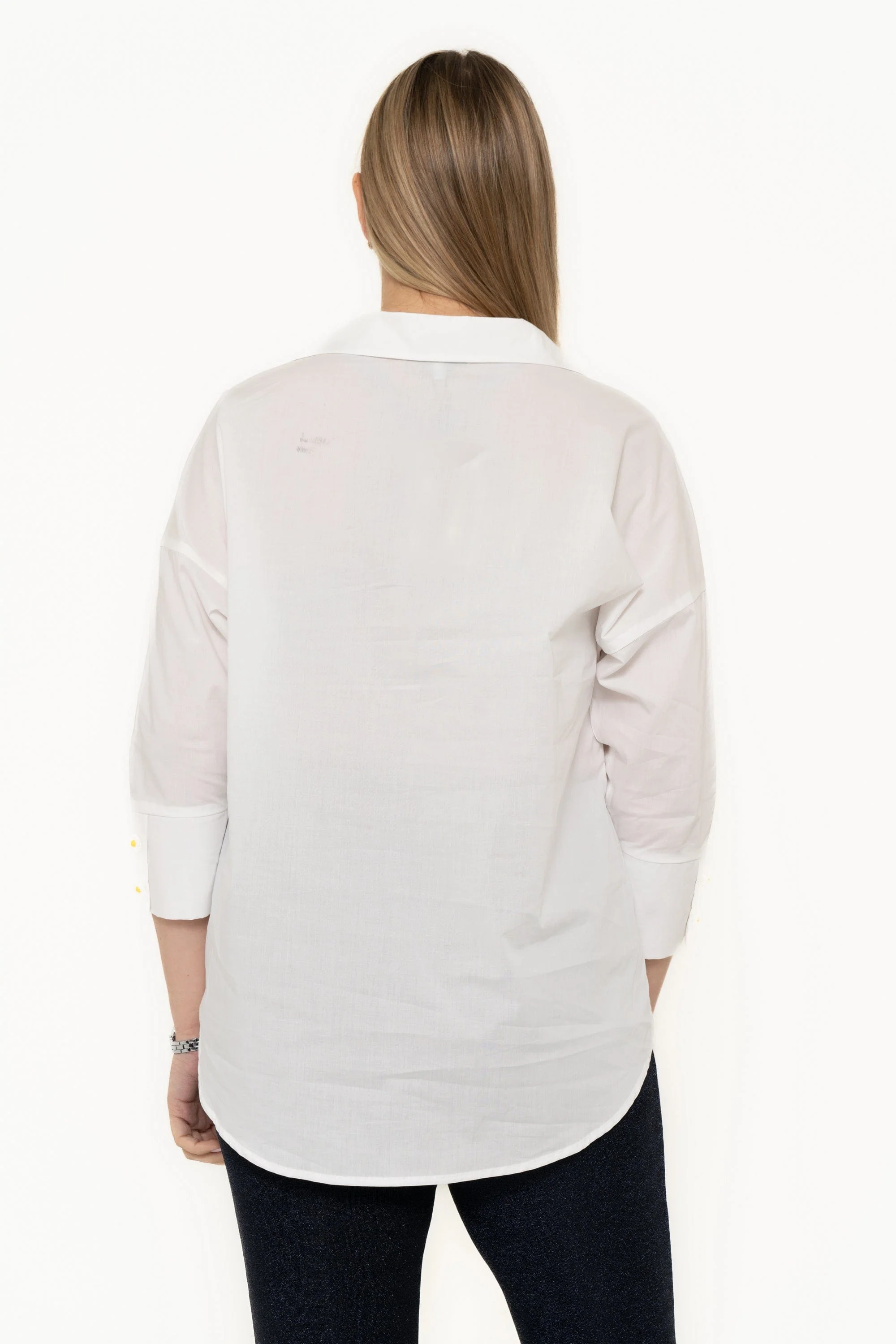 Plain V-Neck Long Sleeve Blouse - Image 3
