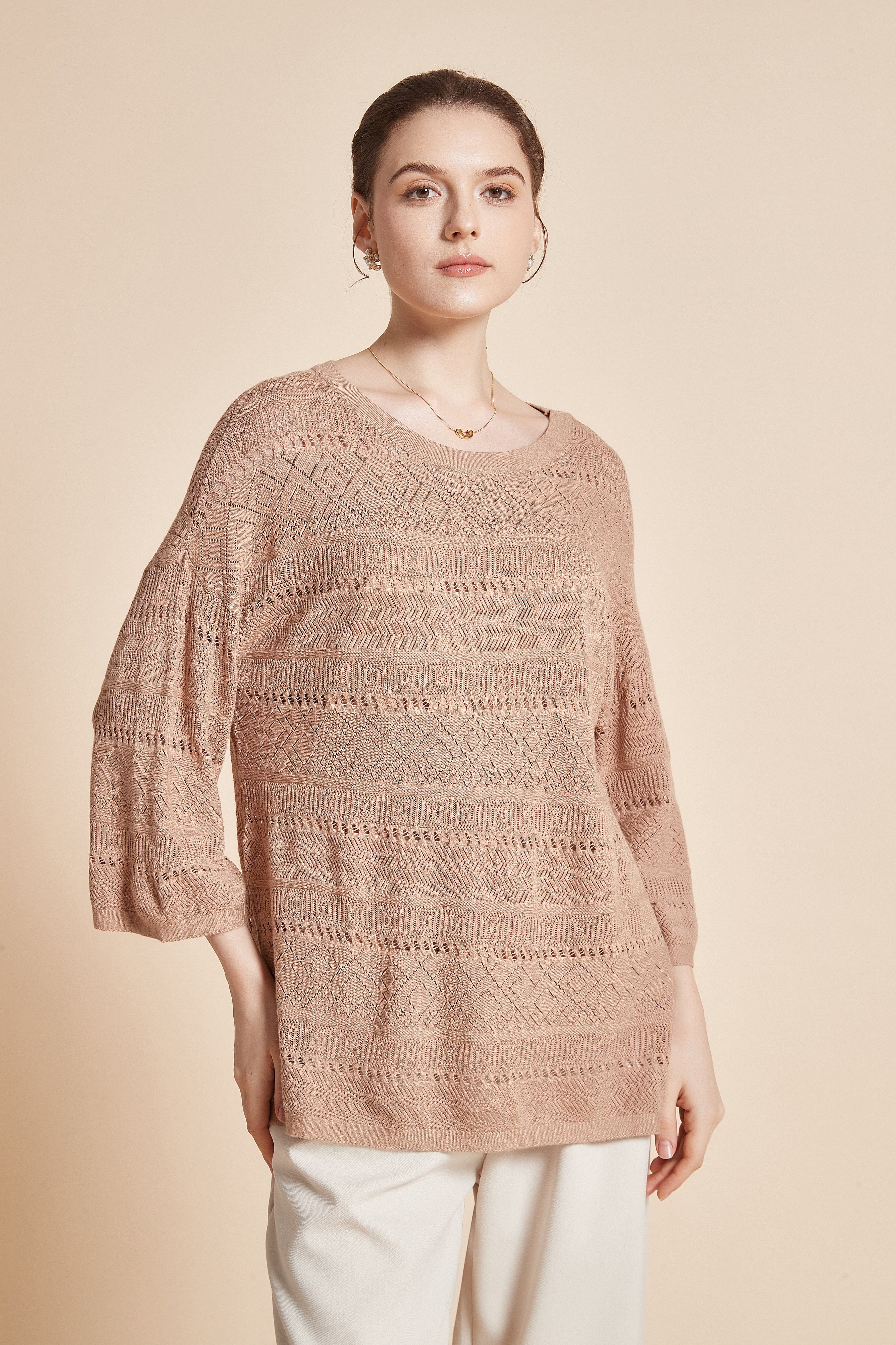Long 3/4 Sleeve Eyelet Blouse - Image 4