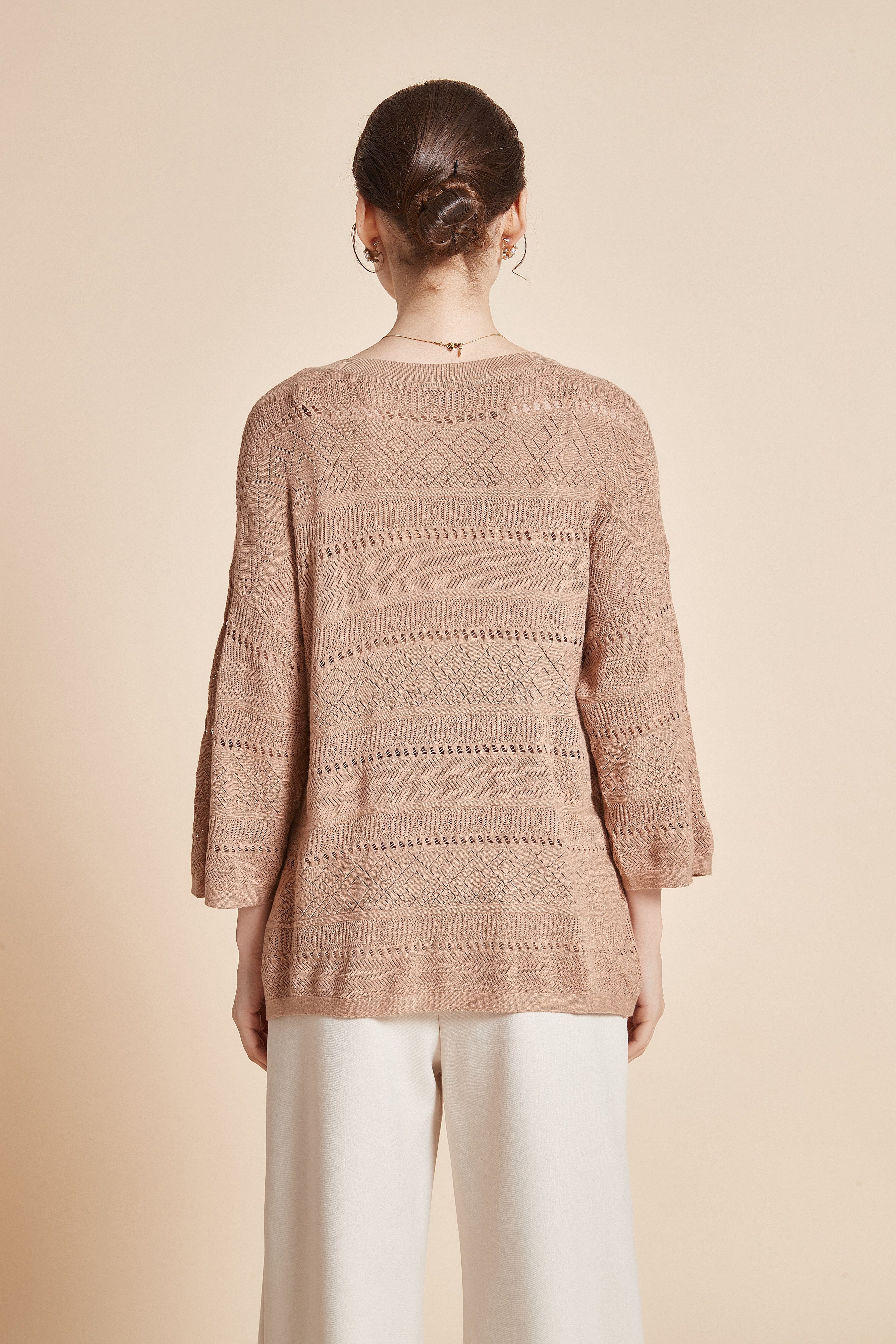 Long 3/4 Sleeve Eyelet Blouse - Image 7