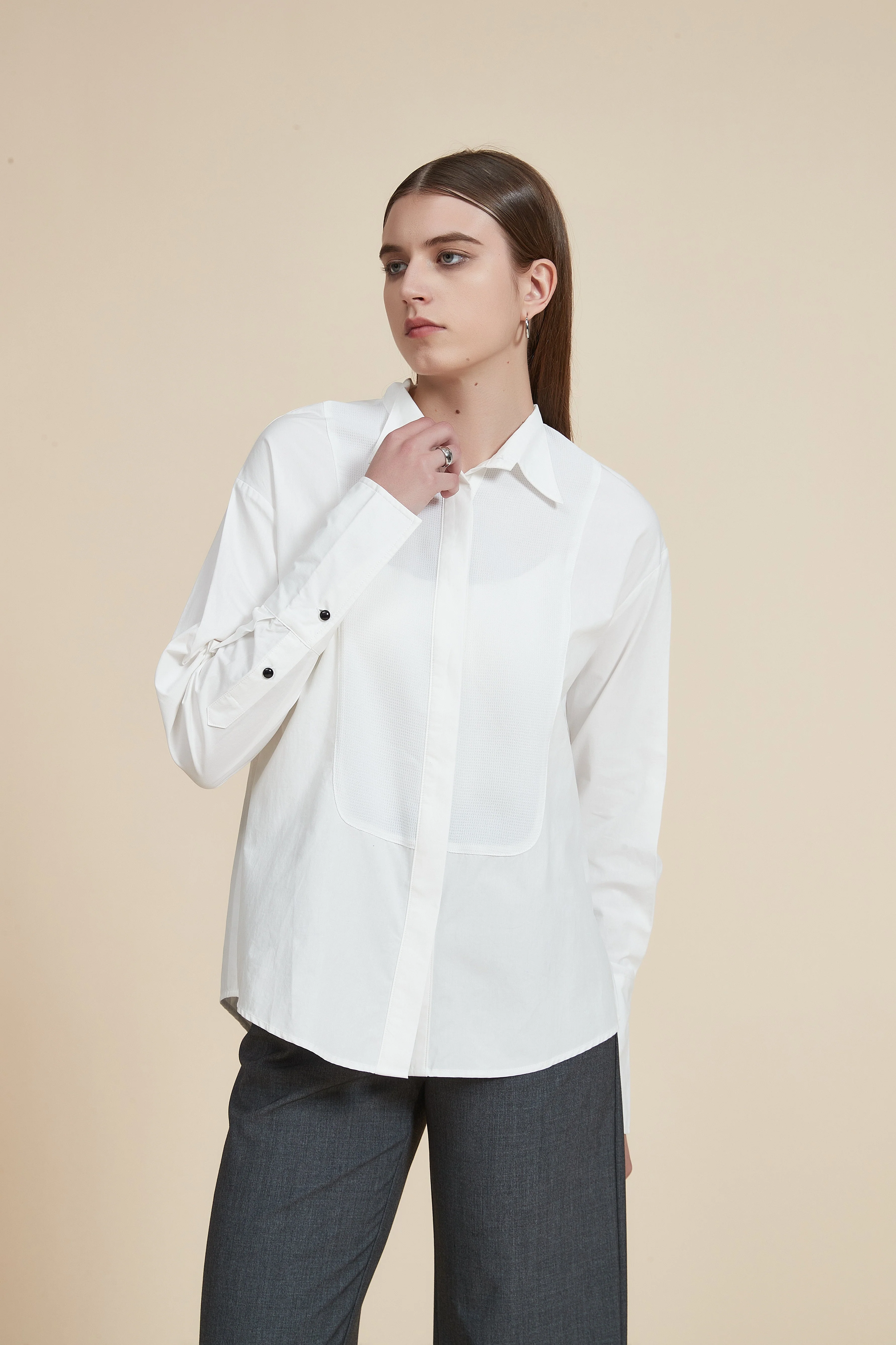 Long Front Buttoned Collar Blouse