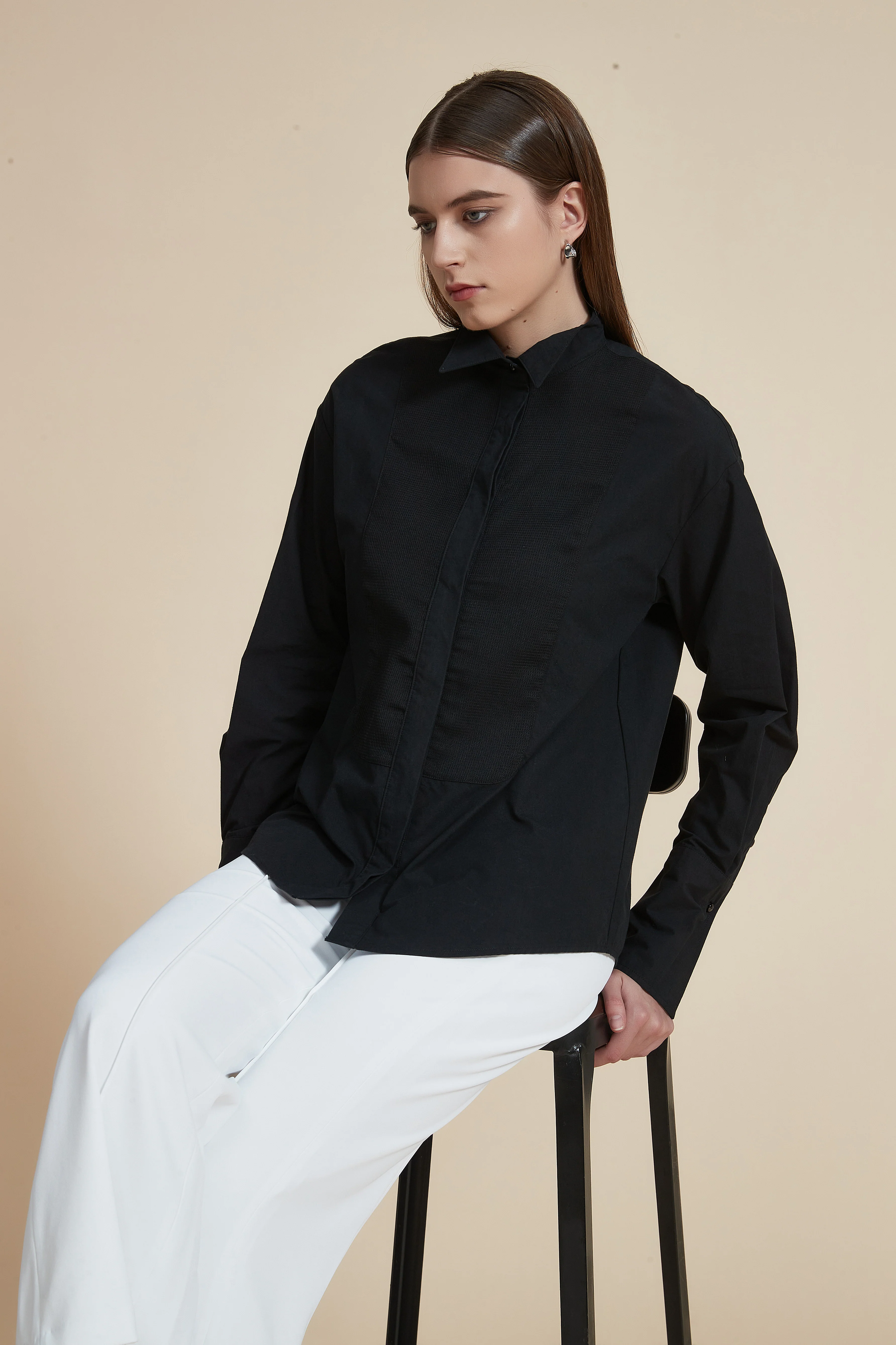 Long Front Buttoned Collar Blouse - Image 10