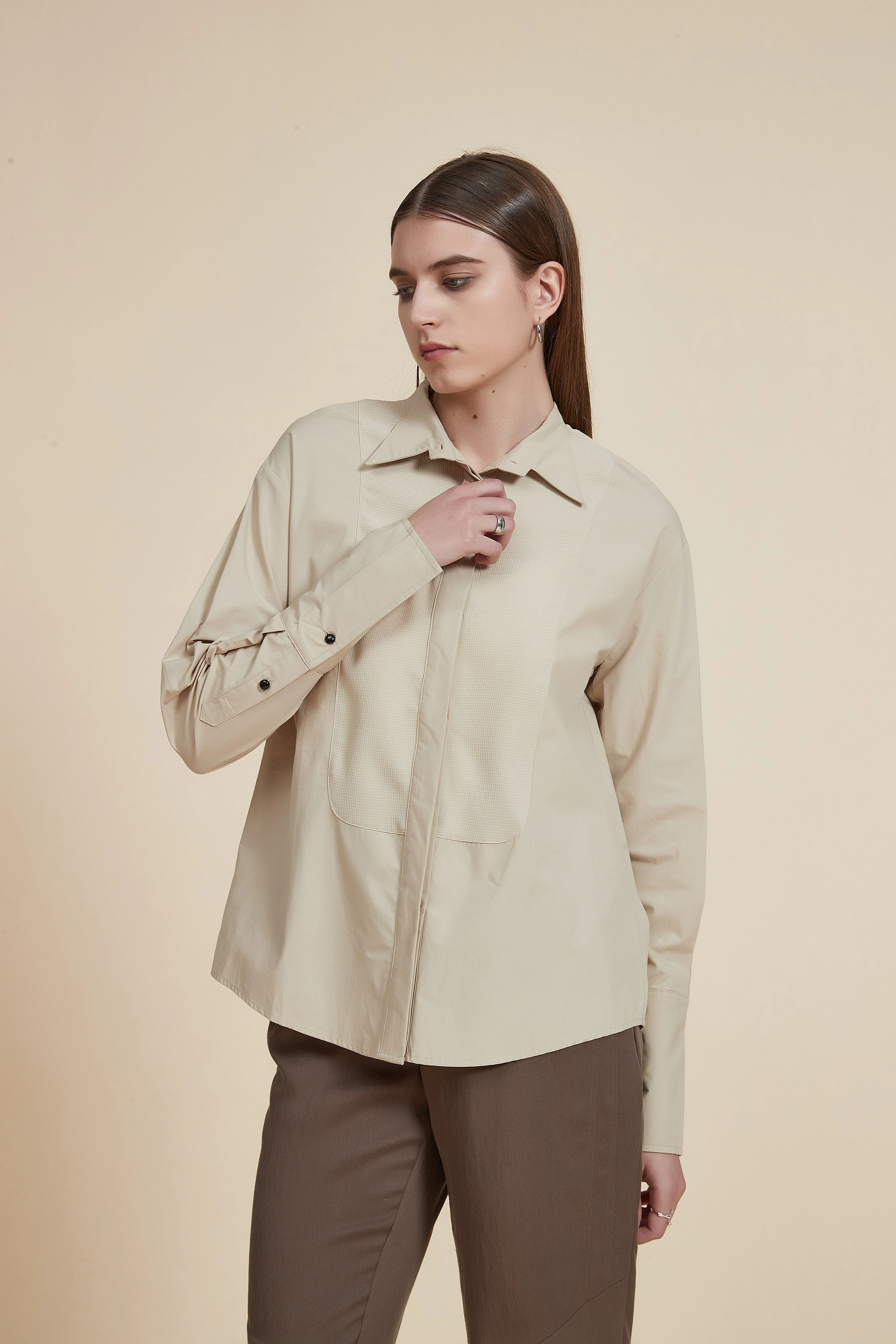 Long Front Buttoned Collar Blouse - Image 14