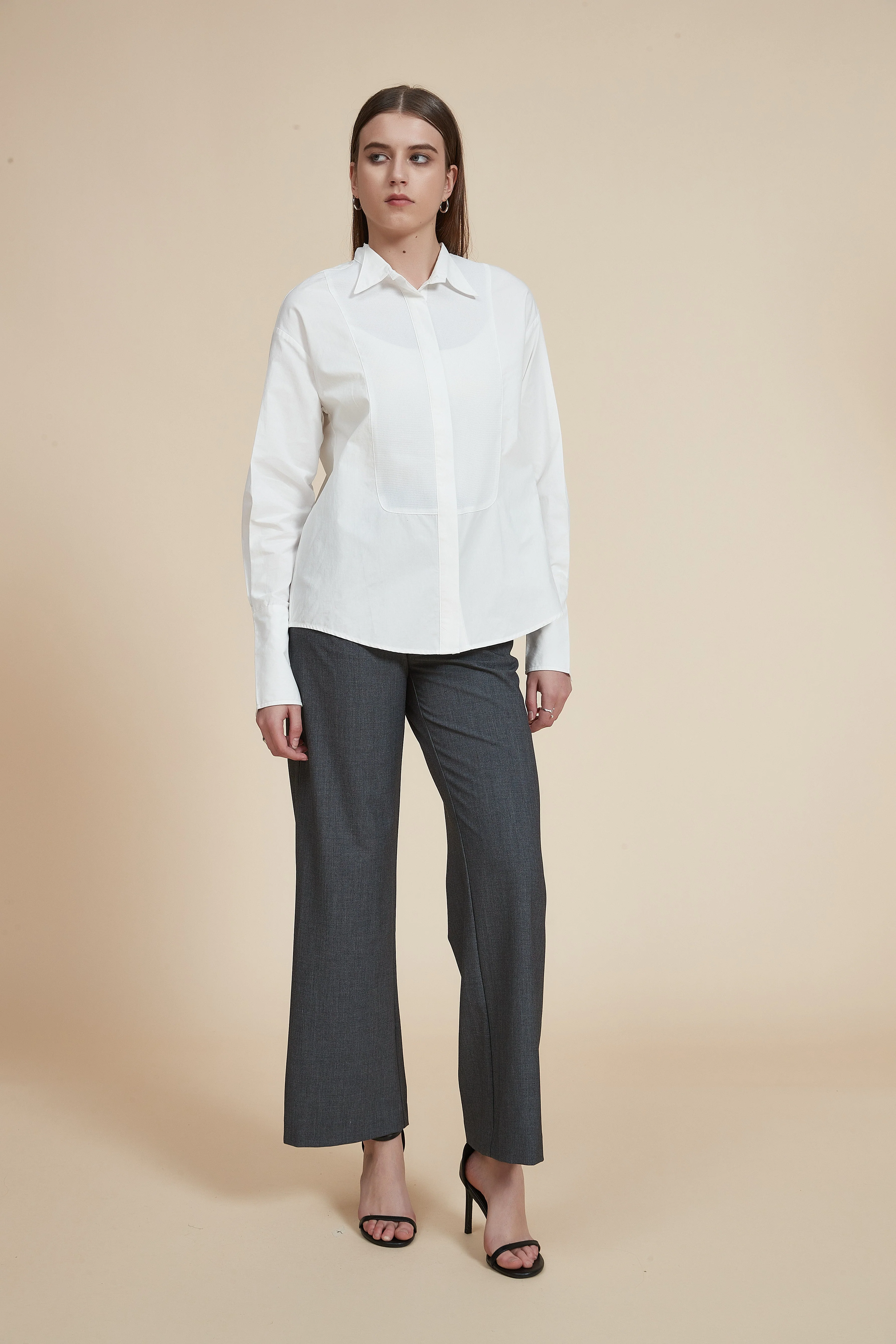 Long Front Buttoned Collar Blouse - Image 3