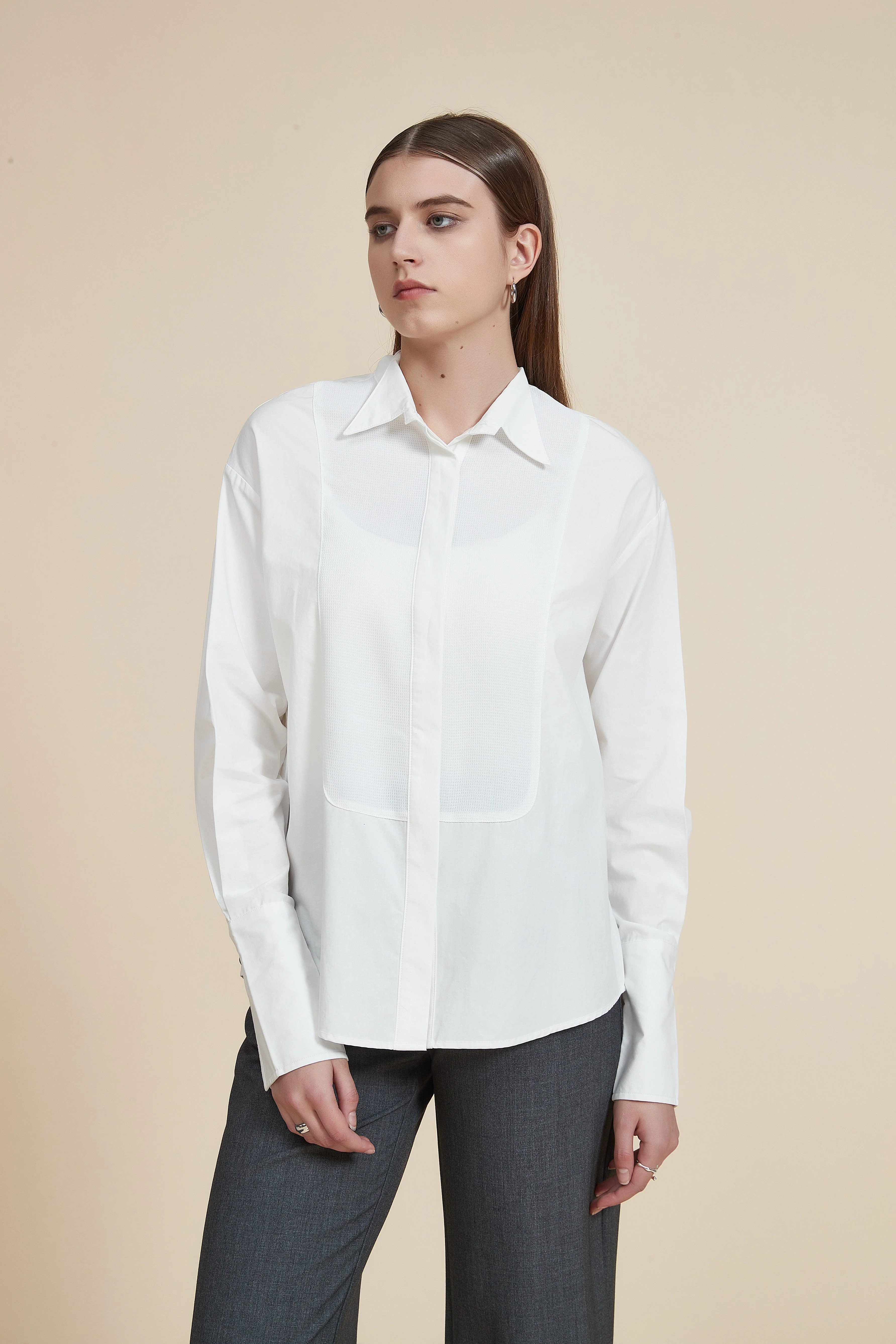 Long Front Buttoned Collar Blouse - Image 4