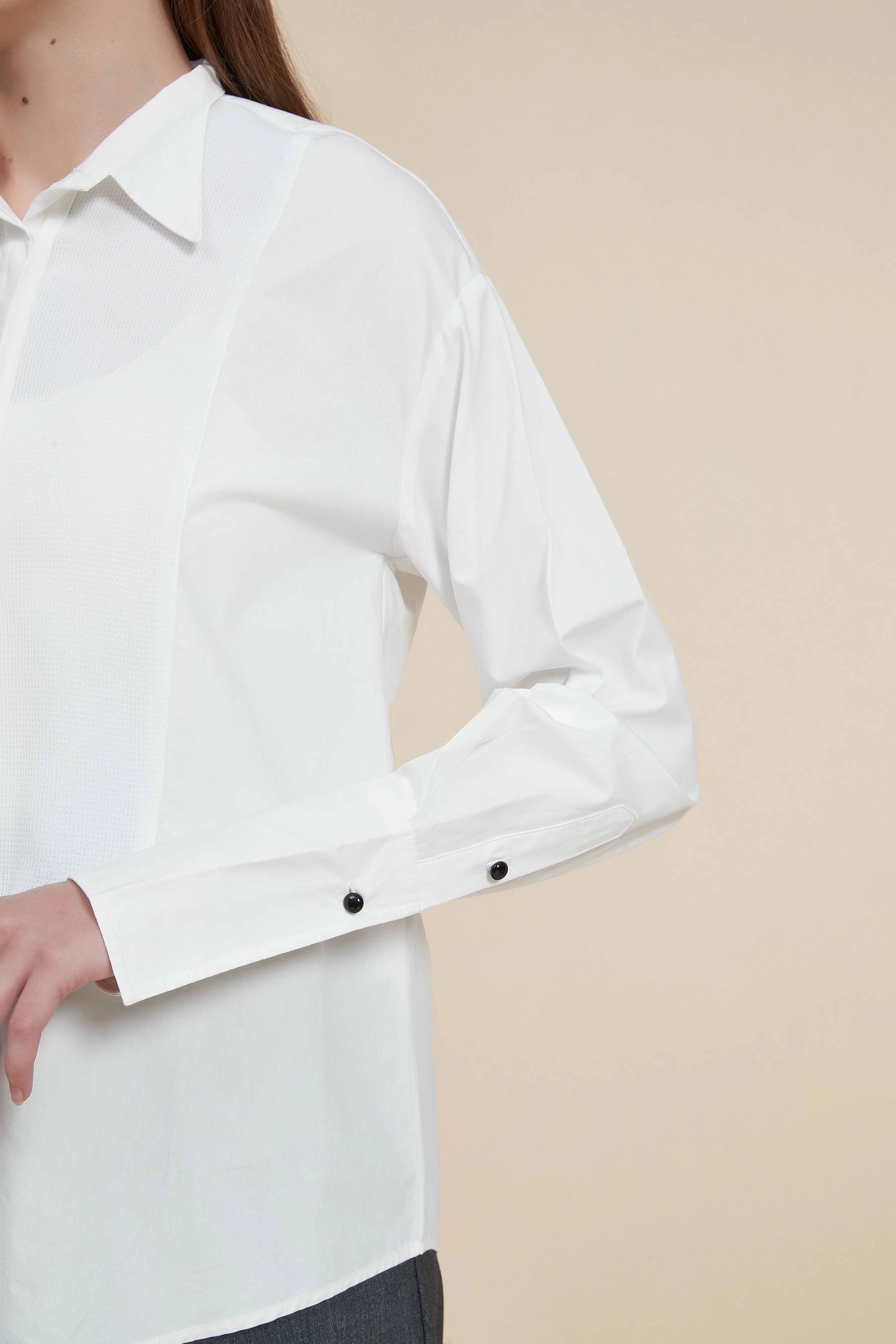 Long Front Buttoned Collar Blouse - Image 5