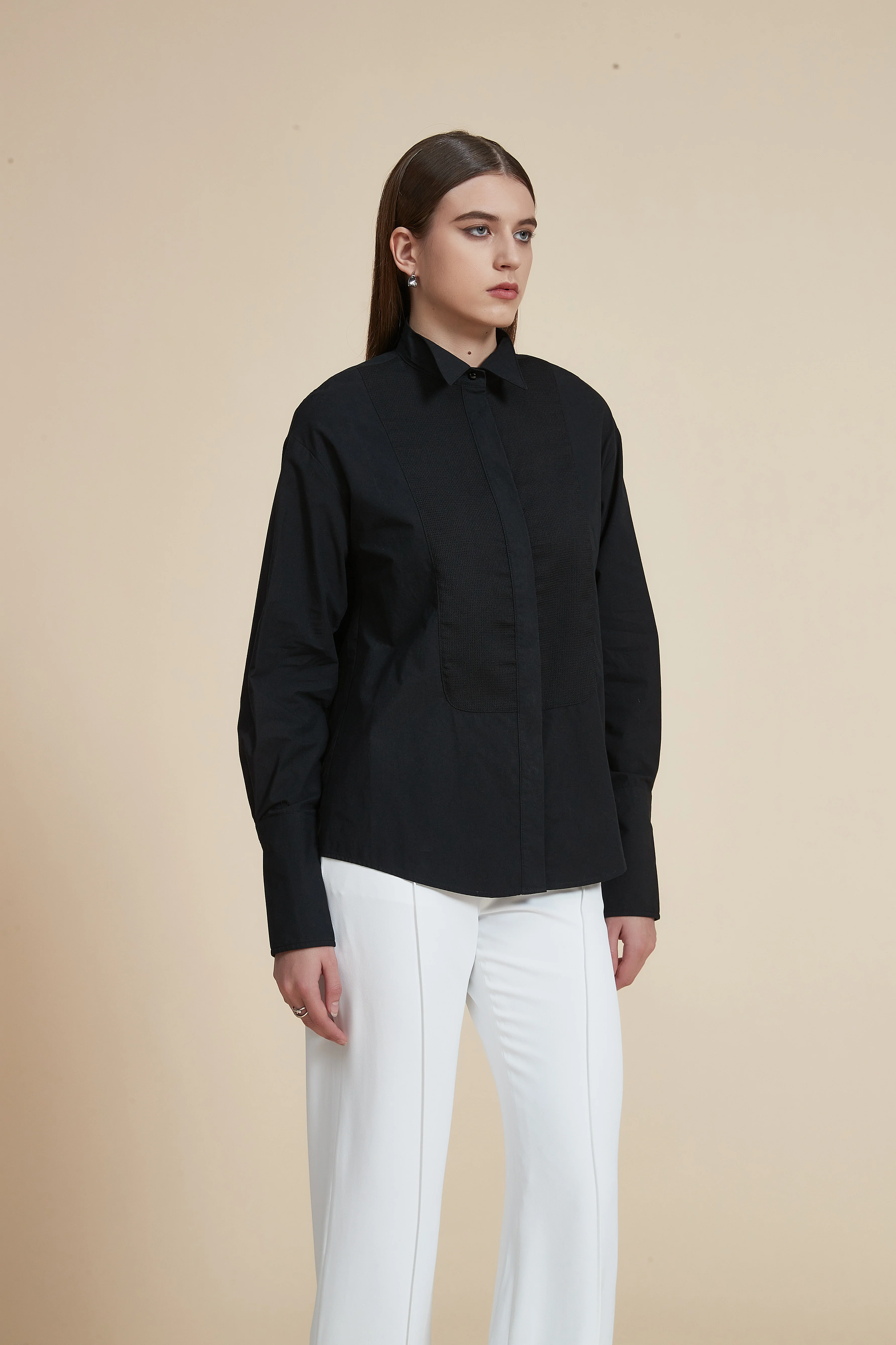 Long Front Buttoned Collar Blouse - Image 7